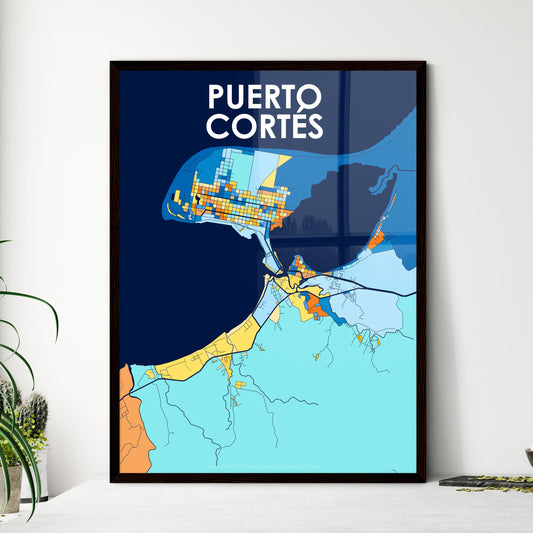 PUERTO CORTÉS HONDURAS Vibrant Colorful Art Map Poster Blue Orange