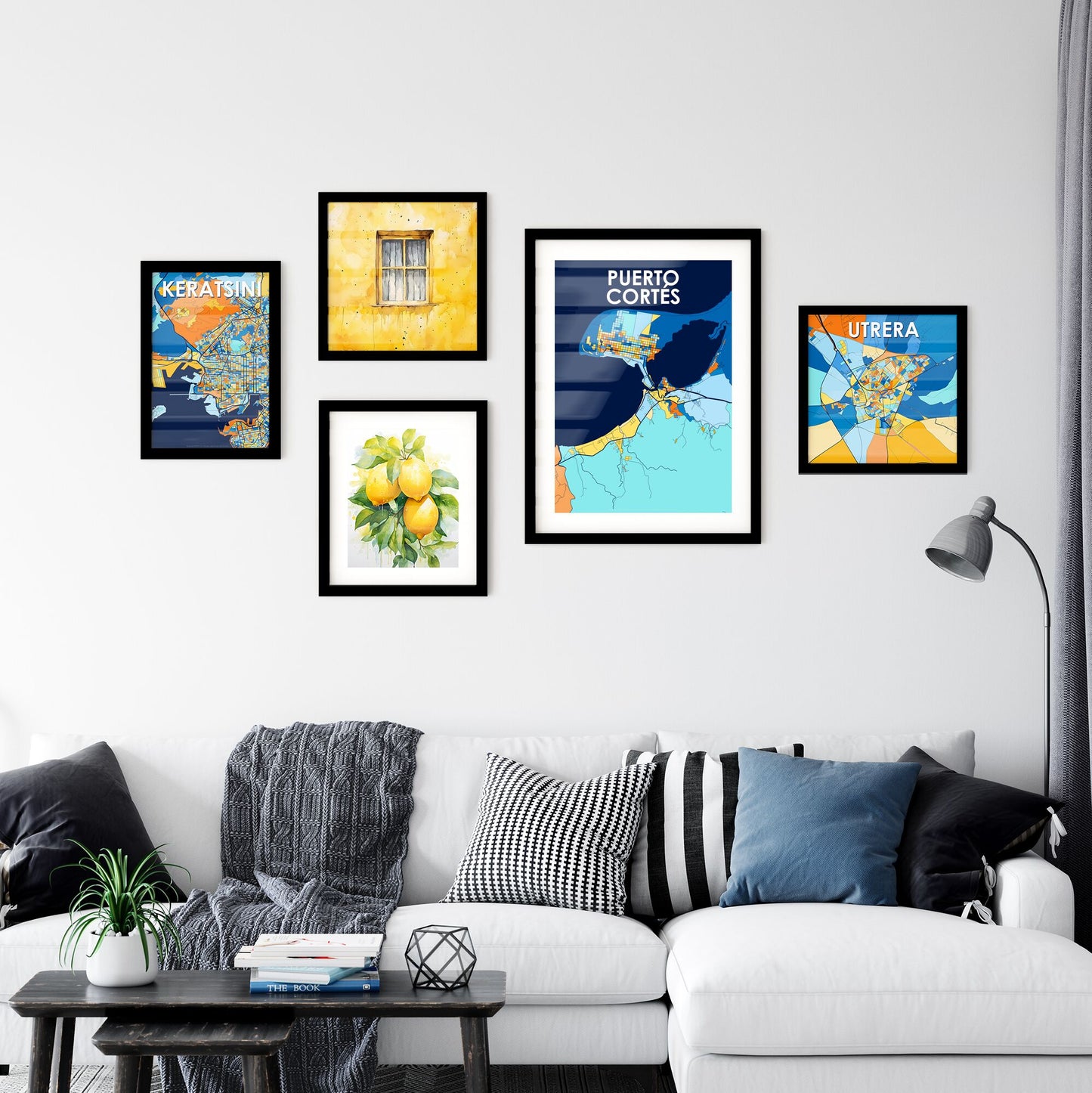 PUERTO CORTÉS HONDURAS Vibrant Colorful Art Map Poster Blue Orange