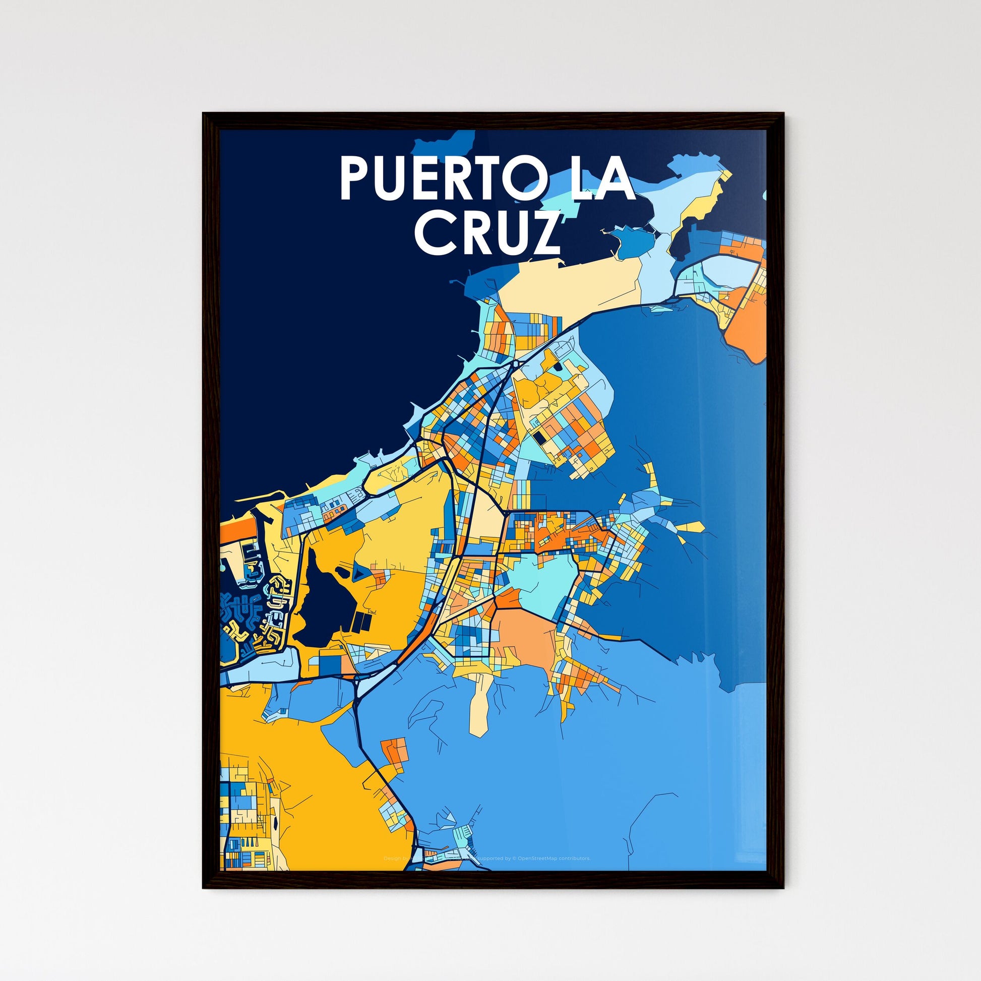 PUERTO LA CRUZ VENEZUELA Vibrant Colorful Art Map Poster Blue Orange