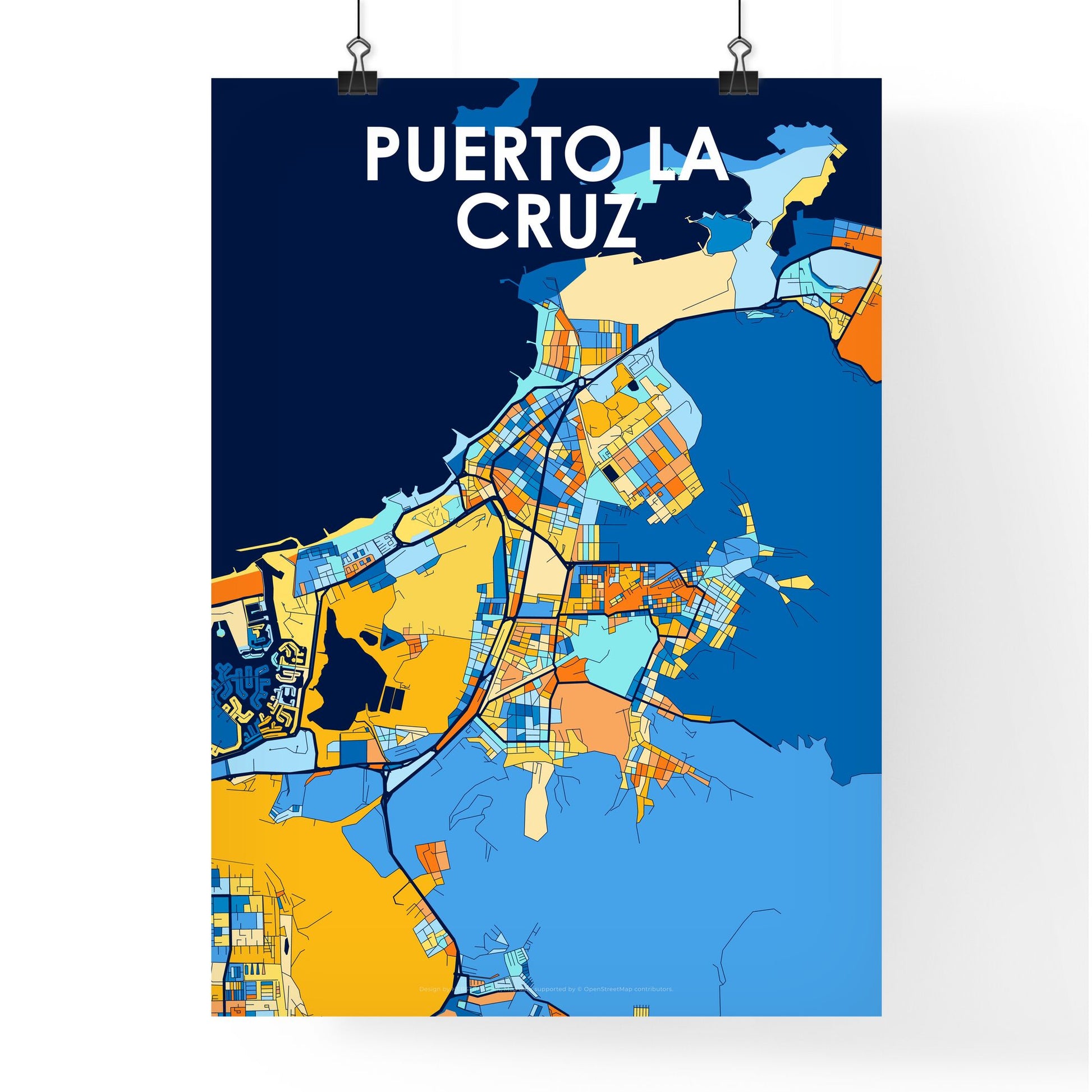 PUERTO LA CRUZ VENEZUELA Vibrant Colorful Art Map Poster Blue Orange