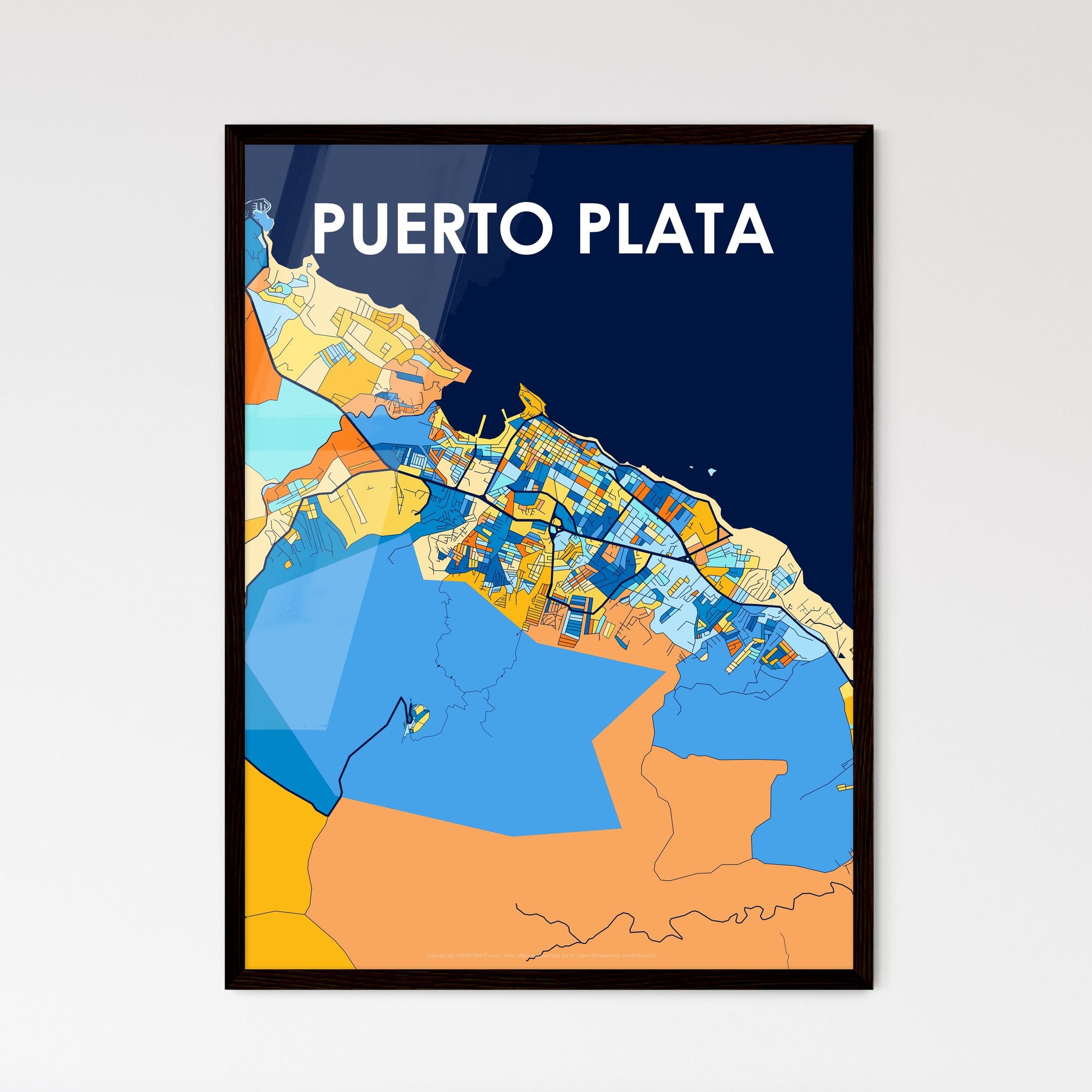 PUERTO PLATA DOMINICAN REPUBLIC Vibrant Colorful Art Map Poster Blue Orange