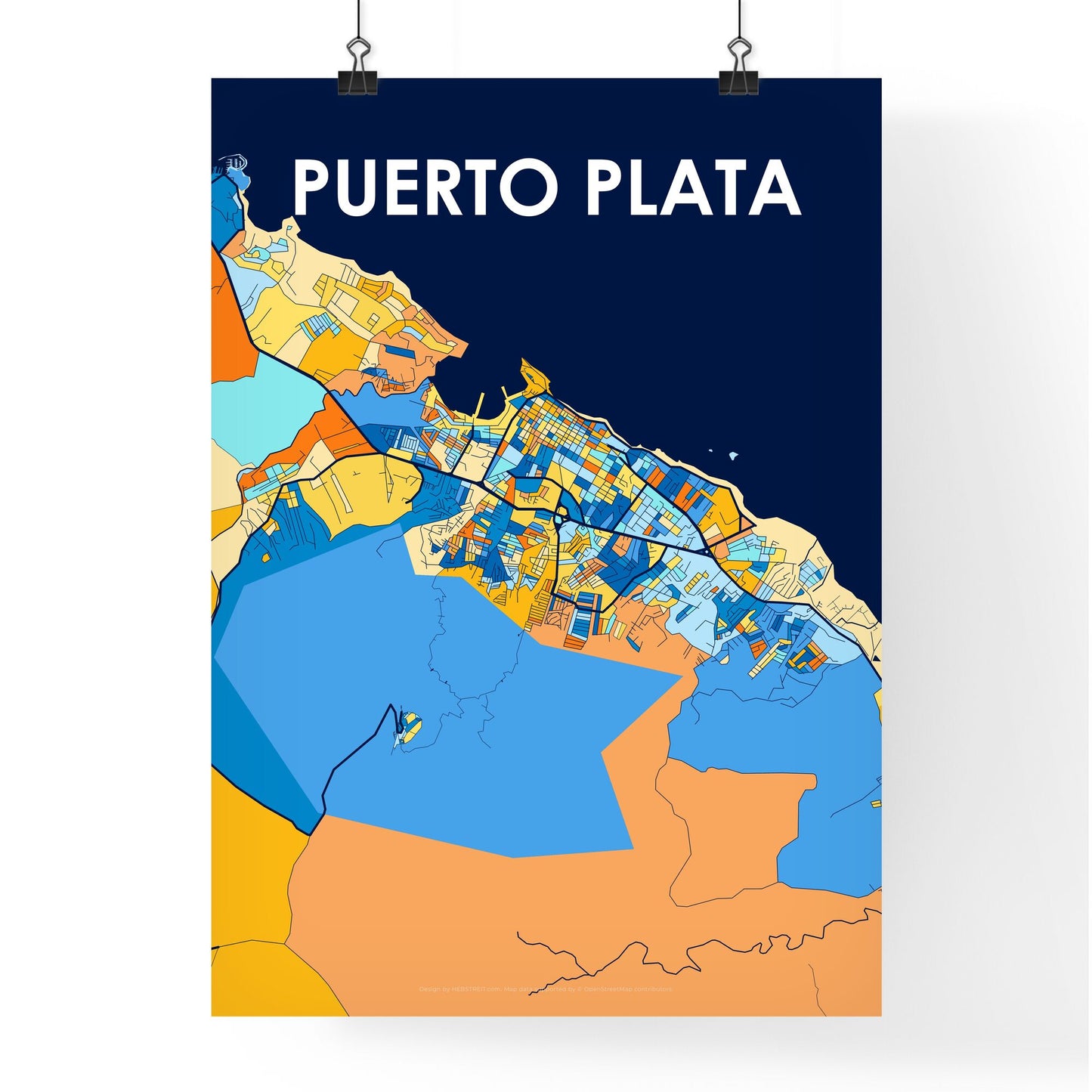 PUERTO PLATA DOMINICAN REPUBLIC Vibrant Colorful Art Map Poster Blue Orange