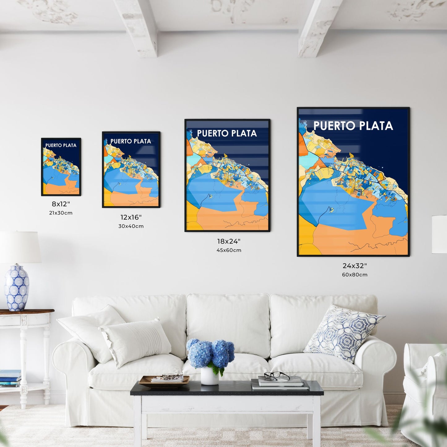 PUERTO PLATA DOMINICAN REPUBLIC Vibrant Colorful Art Map Poster Blue Orange