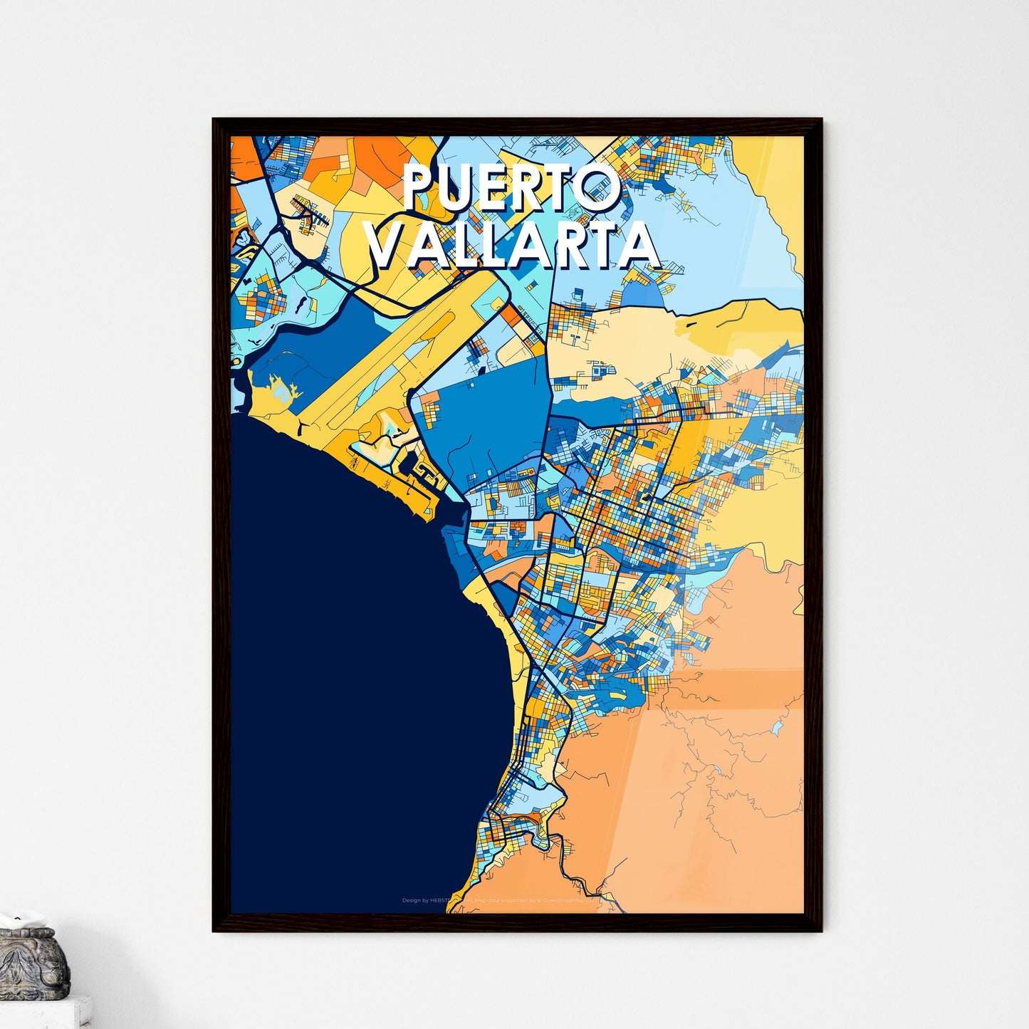 PUERTO VALLARTA MEXICO Vibrant Colorful Art Map Poster Blue Orange