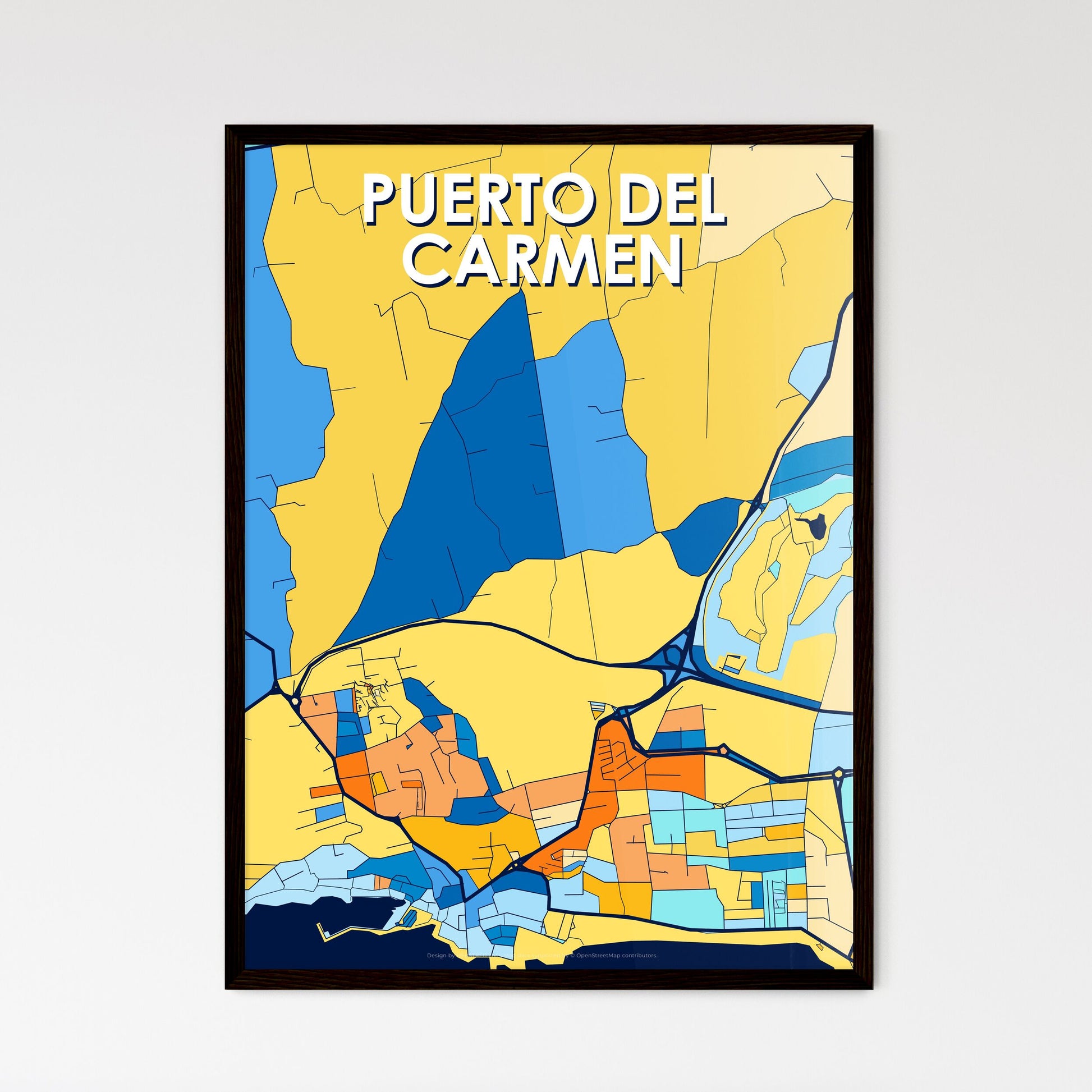 PUERTO DEL CARMEN SPAIN Vibrant Colorful Art Map Poster Blue Orange