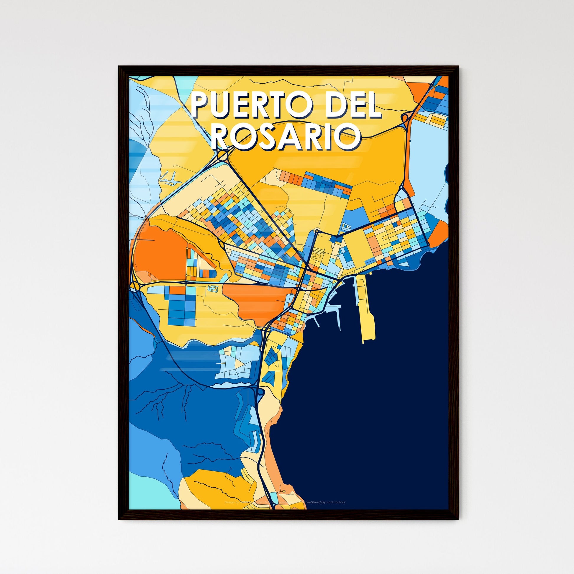 PUERTO DEL ROSARIO SPAIN Vibrant Colorful Art Map Poster Blue Orange