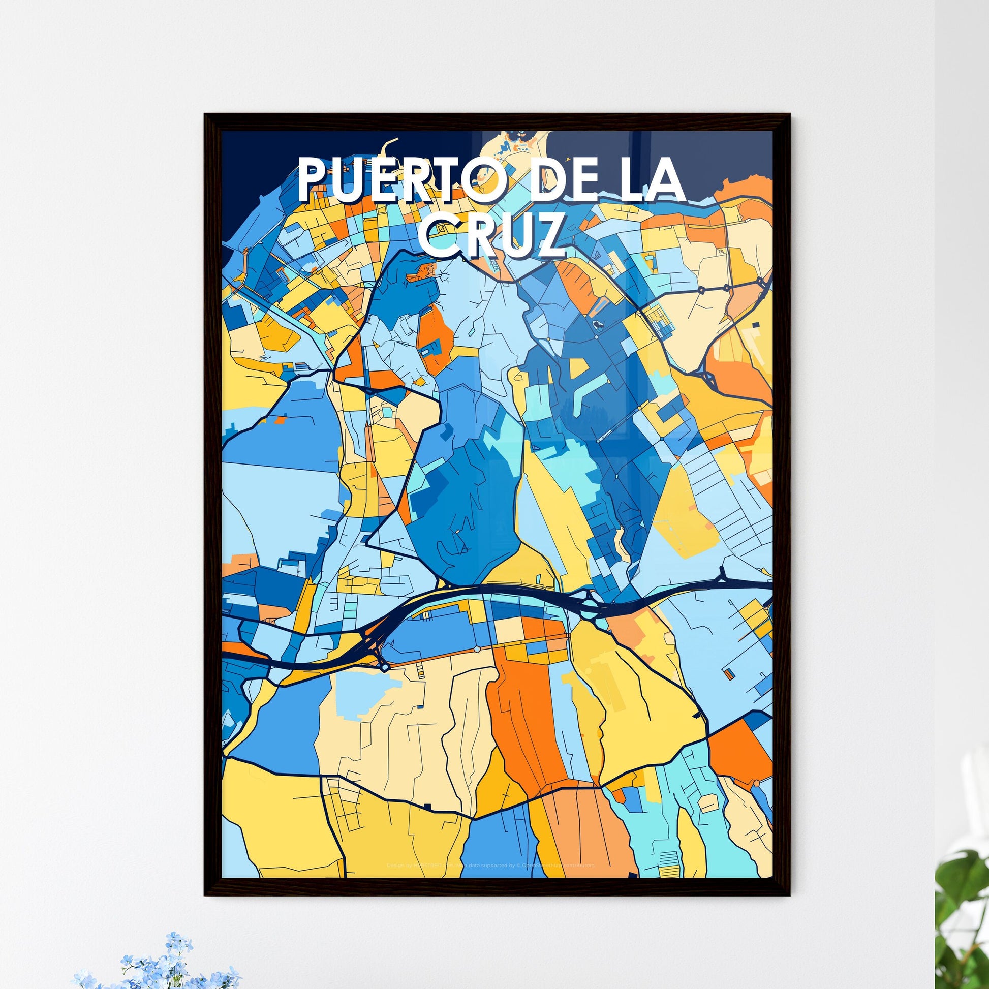 PUERTO DE LA CRUZ SPAIN Vibrant Colorful Art Map Poster Blue Orange