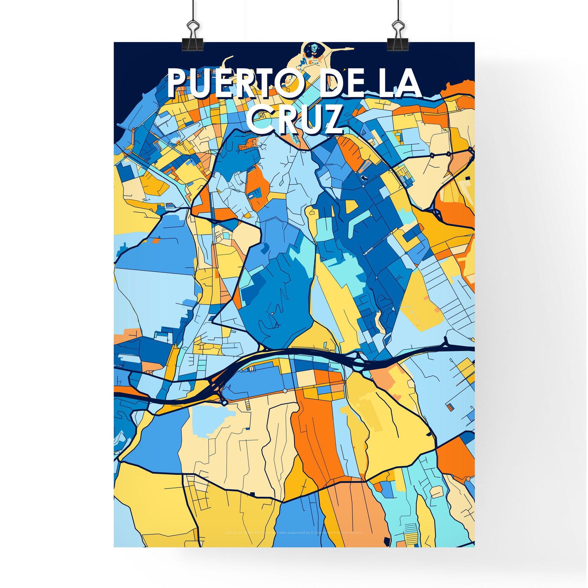 PUERTO DE LA CRUZ SPAIN Vibrant Colorful Art Map Poster Blue Orange