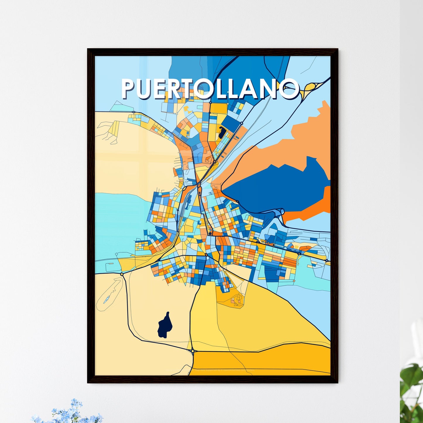 PUERTOLLANO SPAIN Vibrant Colorful Art Map Poster Blue Orange