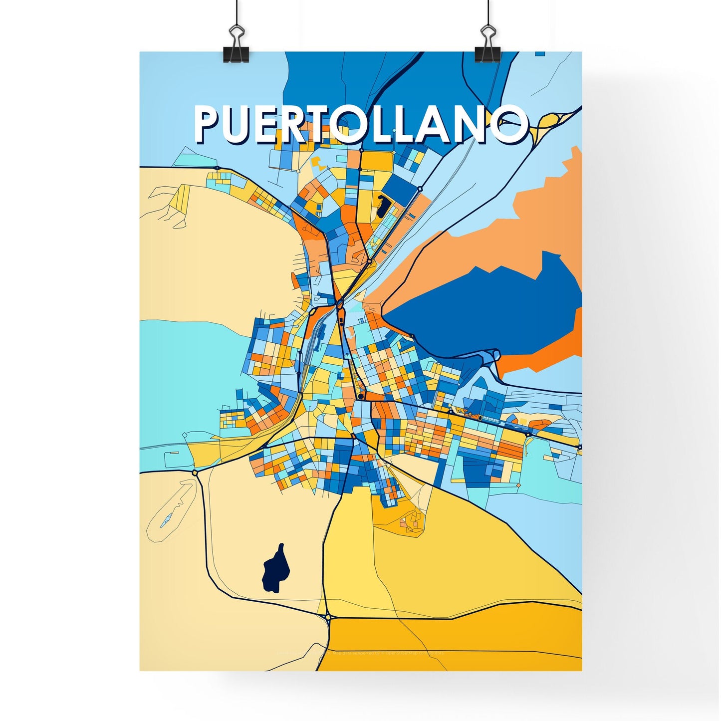 PUERTOLLANO SPAIN Vibrant Colorful Art Map Poster Blue Orange