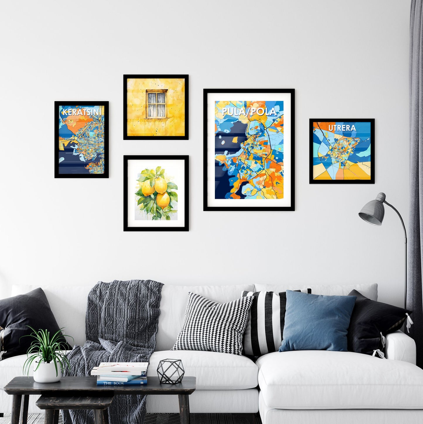 PULA/POLA CROATIA Vibrant Colorful Art Map Poster Blue Orange