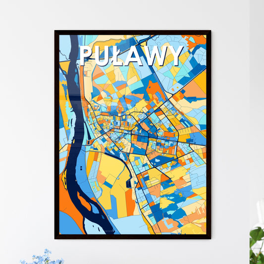 PUŁAWY POLAND Vibrant Colorful Art Map Poster Blue Orange