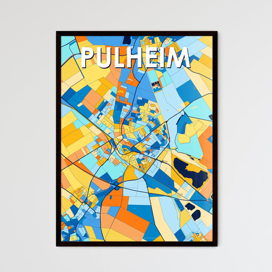 PULHEIM GERMANY Vibrant Colorful Art Map Poster Blue Orange