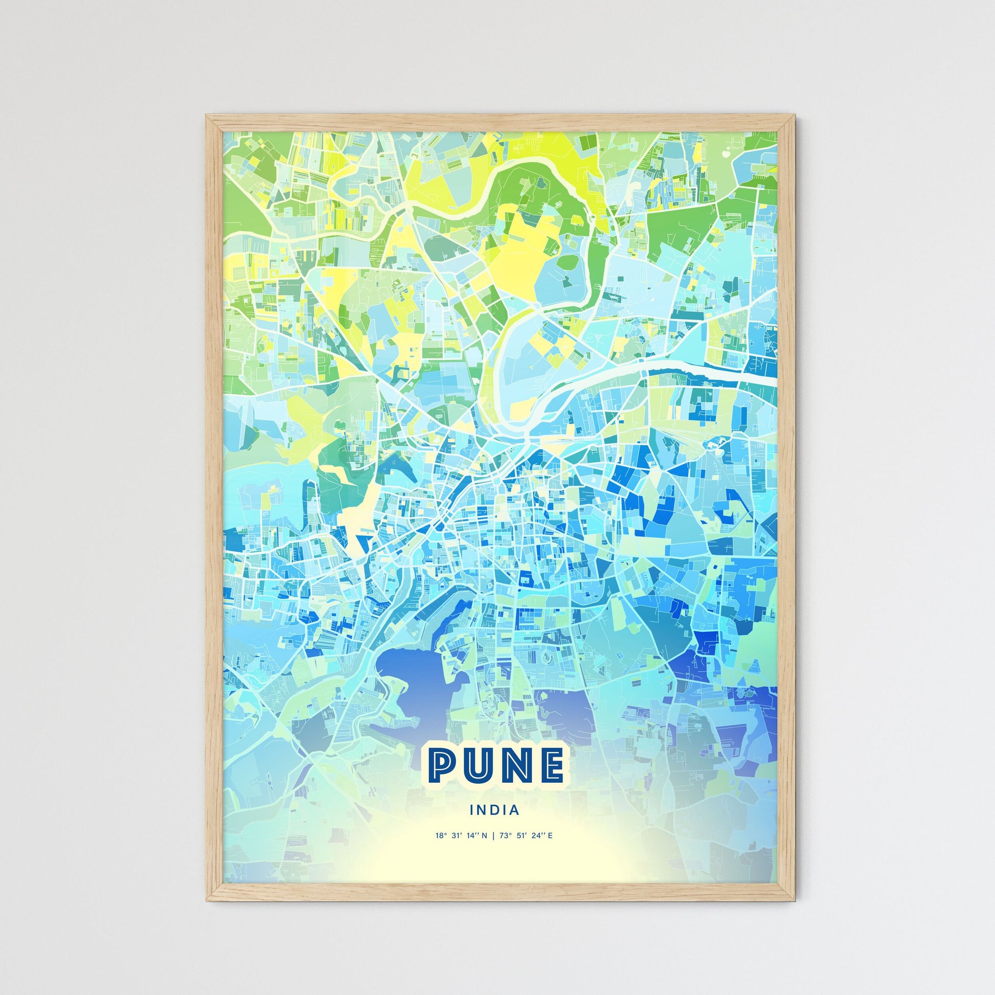 Colorful Pune India Fine Art Map Cool Blue