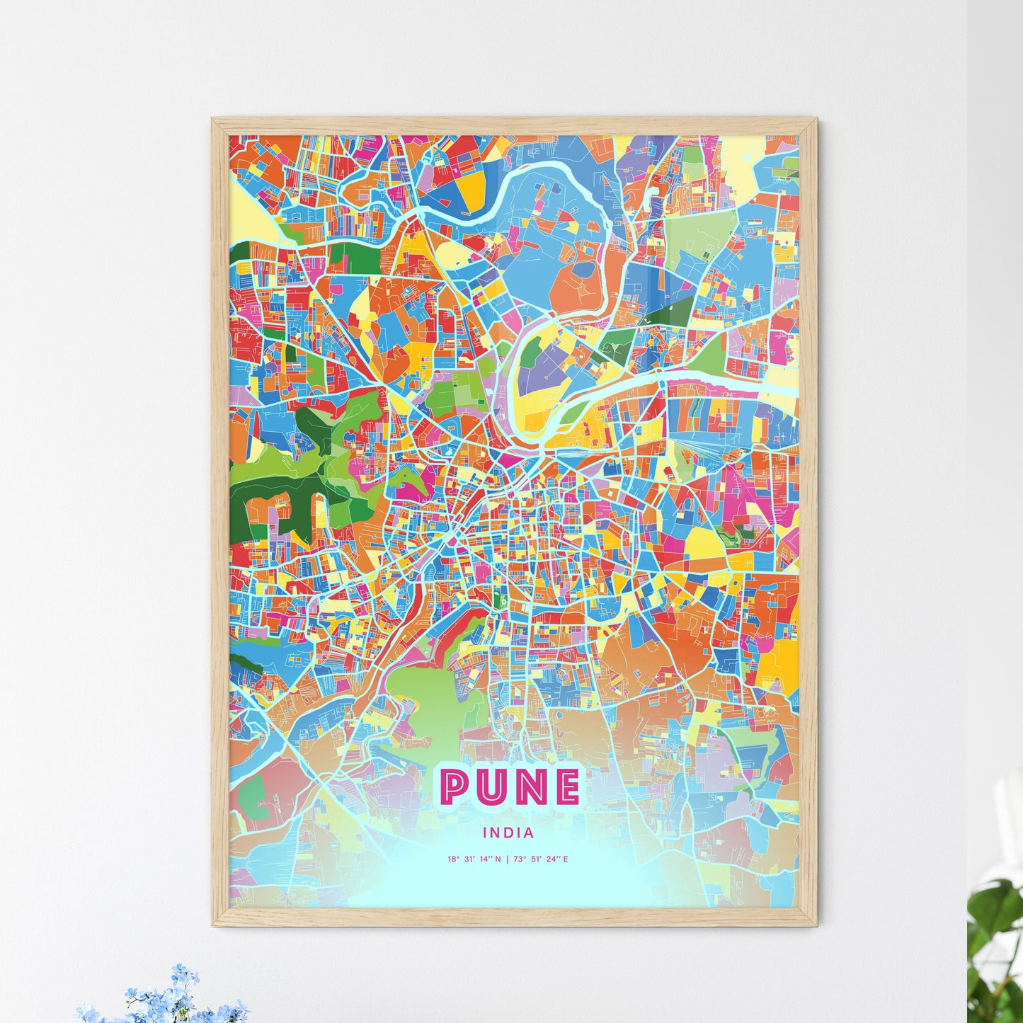 Colorful Pune India Fine Art Map Crazy Colors