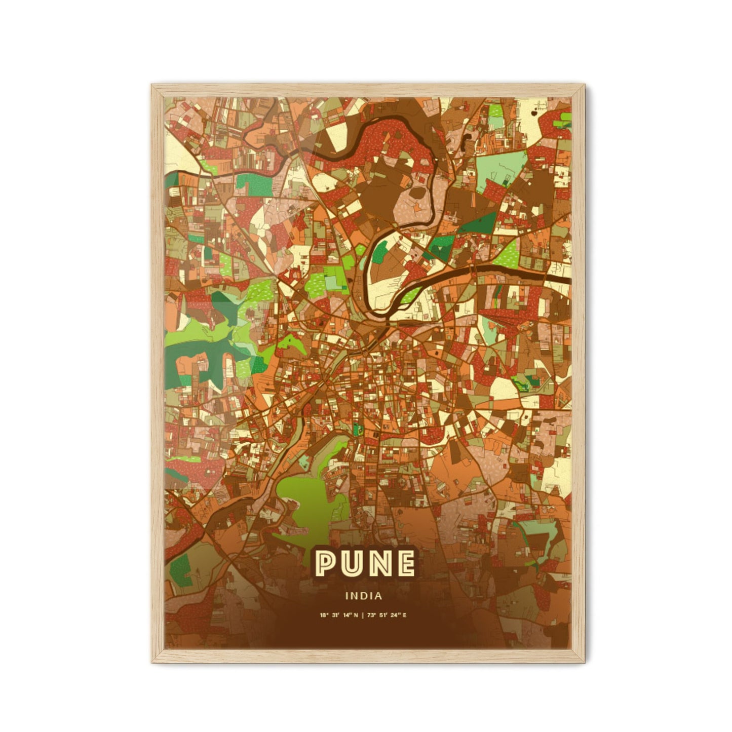 Colorful Pune India Fine Art Map Farmhouse