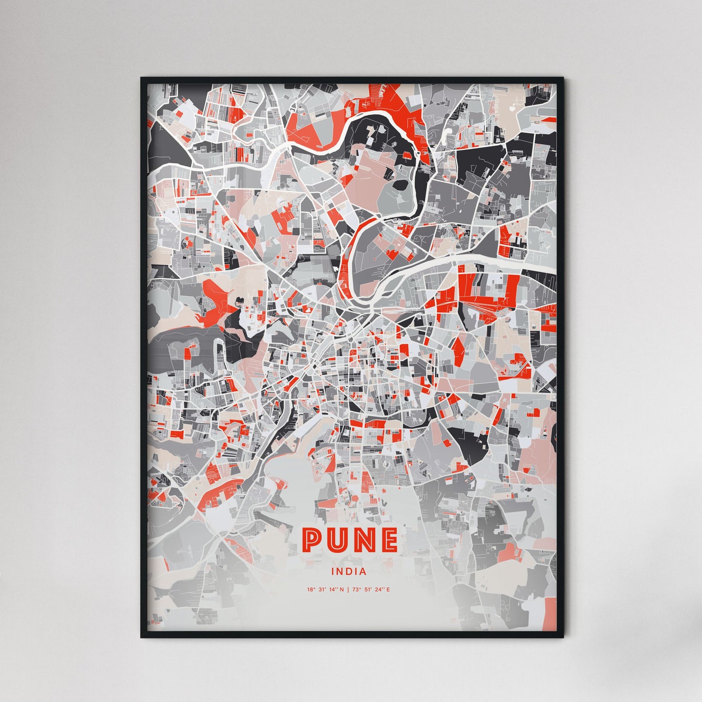 Colorful Pune India Fine Art Map Modern Expressive
