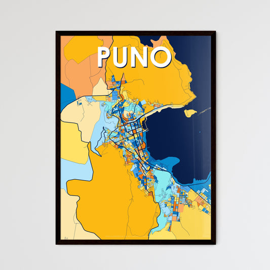 PUNO PERU Vibrant Colorful Art Map Poster Blue Orange