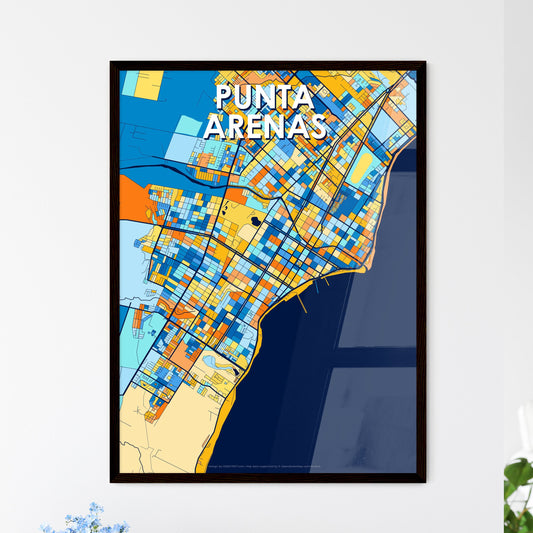 PUNTA ARENAS CHILE Vibrant Colorful Art Map Poster Blue Orange