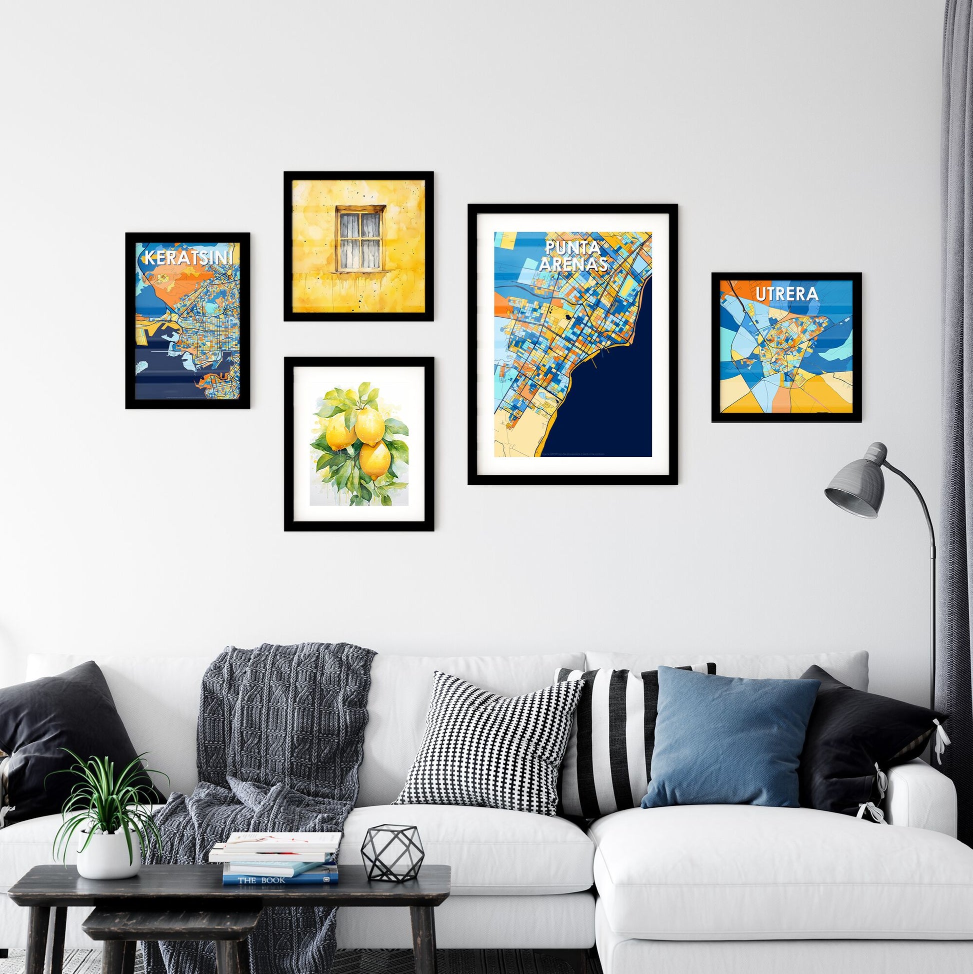 PUNTA ARENAS CHILE Vibrant Colorful Art Map Poster Blue Orange