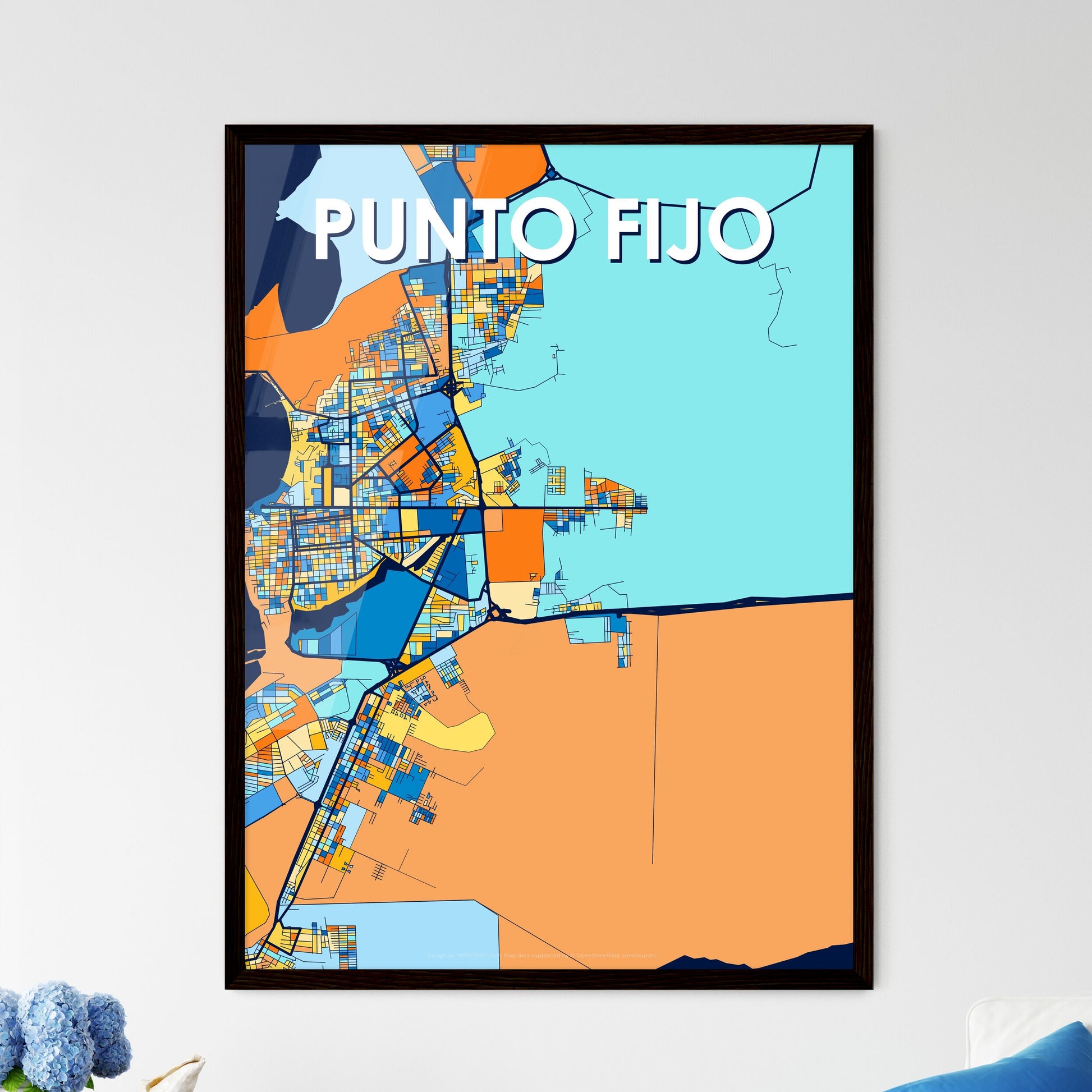 PUNTO FIJO VENEZUELA Vibrant Colorful Art Map Poster Blue Orange