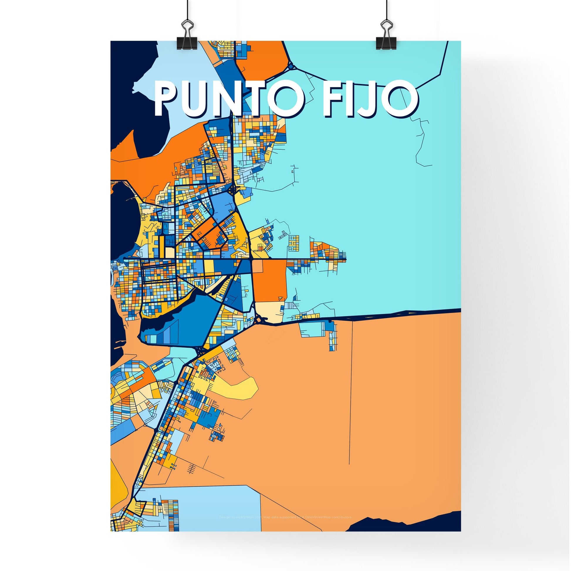 PUNTO FIJO VENEZUELA Vibrant Colorful Art Map Poster Blue Orange