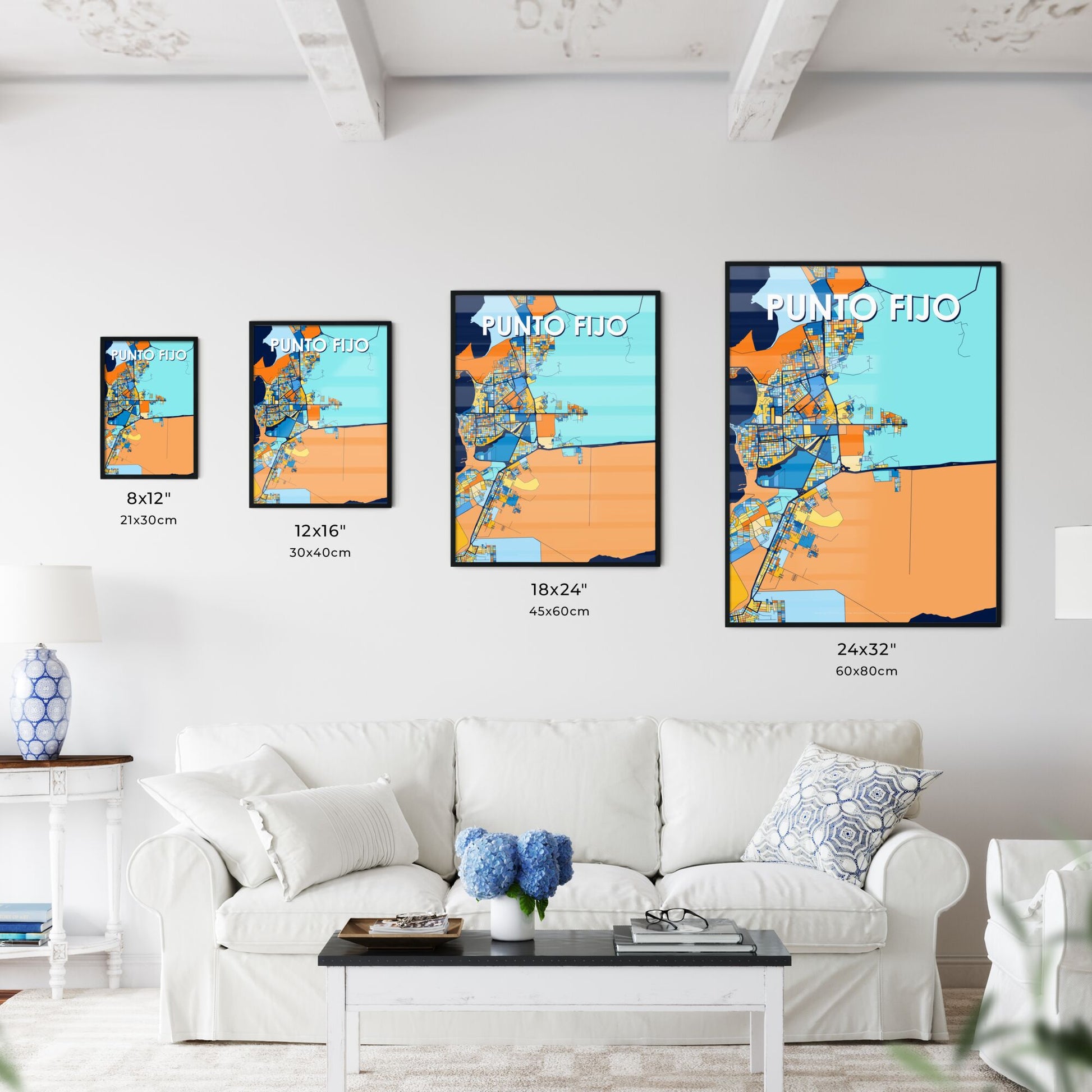 PUNTO FIJO VENEZUELA Vibrant Colorful Art Map Poster Blue Orange