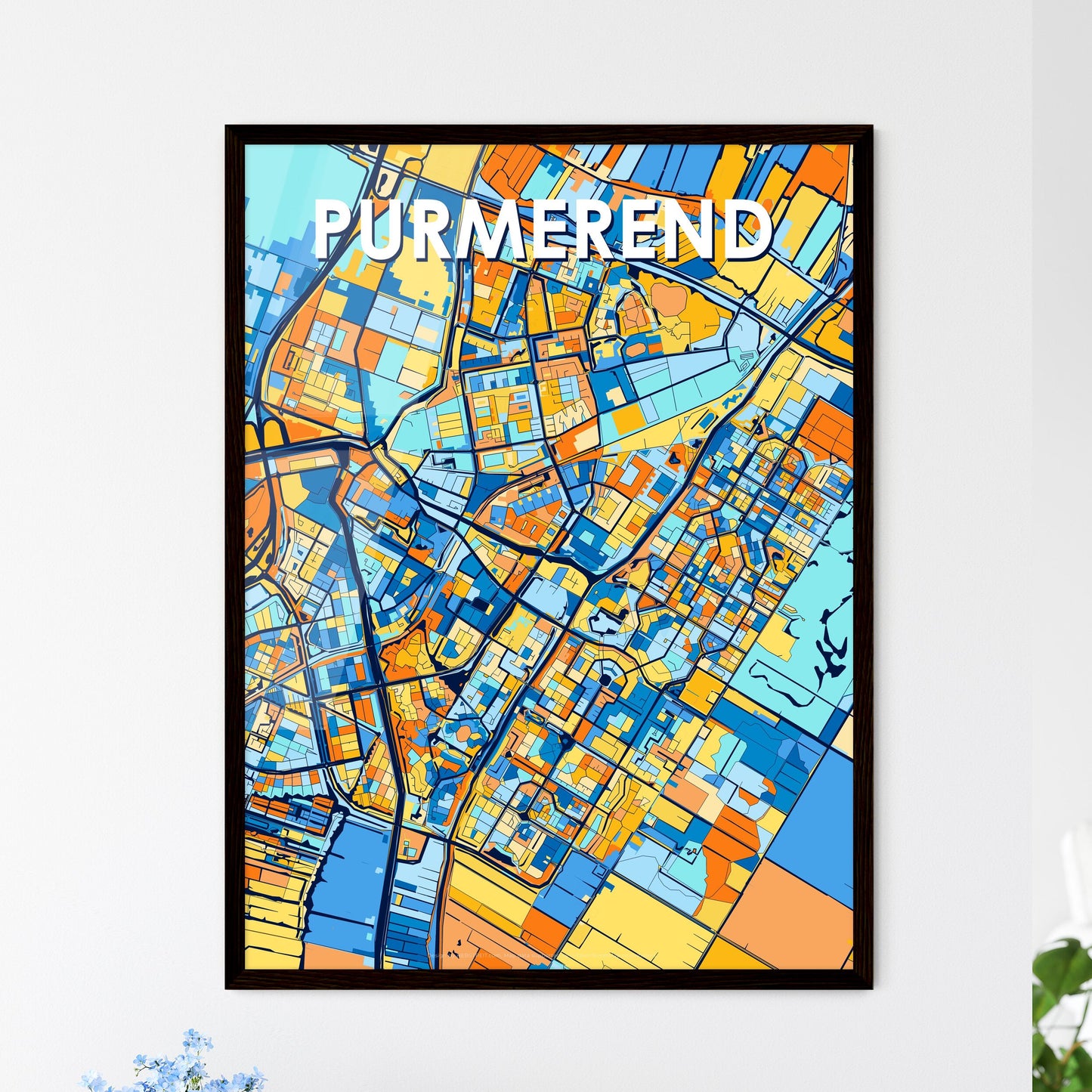 PURMEREND NETHERLANDS Vibrant Colorful Art Map Poster Blue Orange