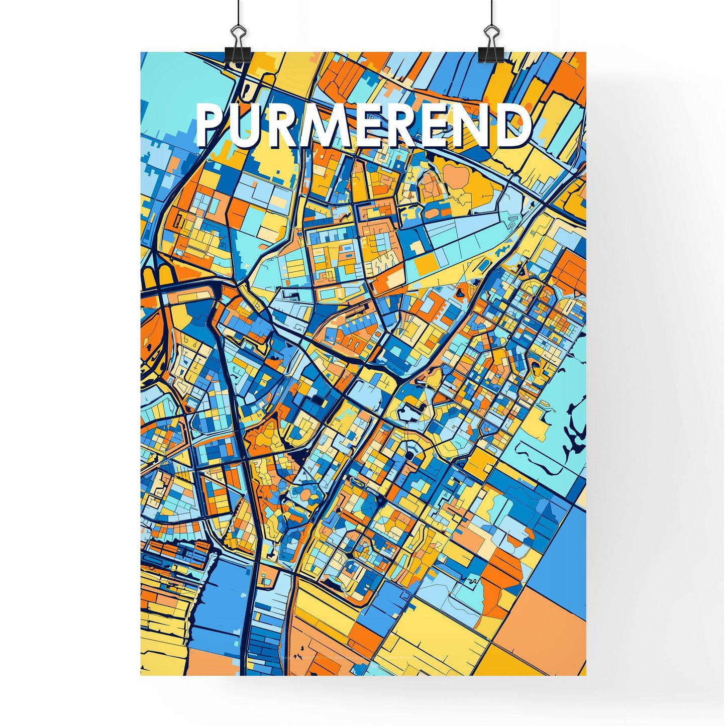 PURMEREND NETHERLANDS Vibrant Colorful Art Map Poster Blue Orange