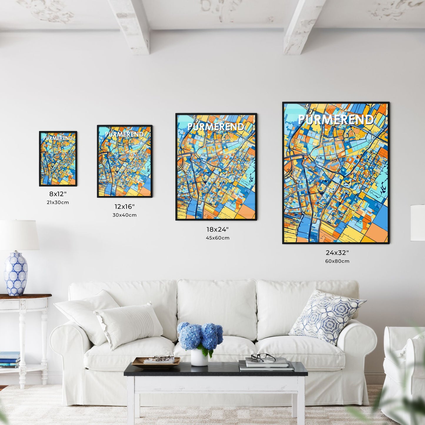 PURMEREND NETHERLANDS Vibrant Colorful Art Map Poster Blue Orange