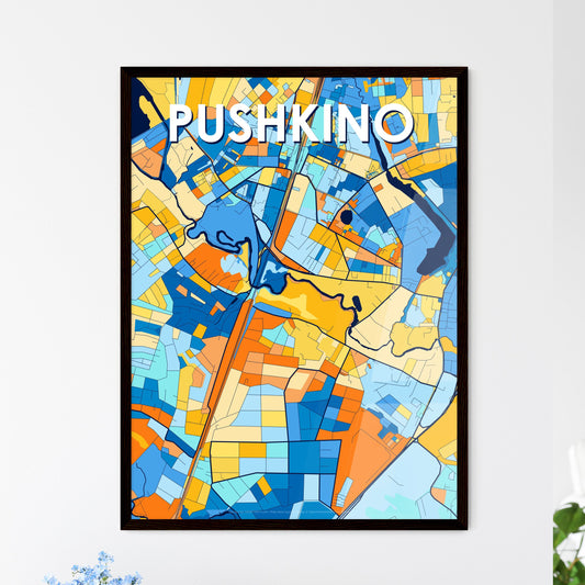 PUSHKINO RUSSIA Vibrant Colorful Art Map Poster Blue Orange