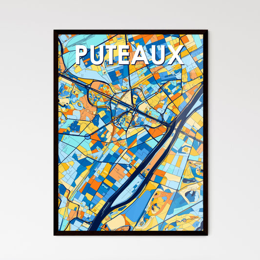 PUTEAUX FRANCE Vibrant Colorful Art Map Poster Blue Orange