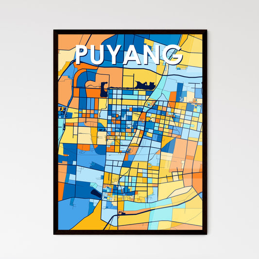 PUYANG CHINA Vibrant Colorful Art Map Poster Blue Orange