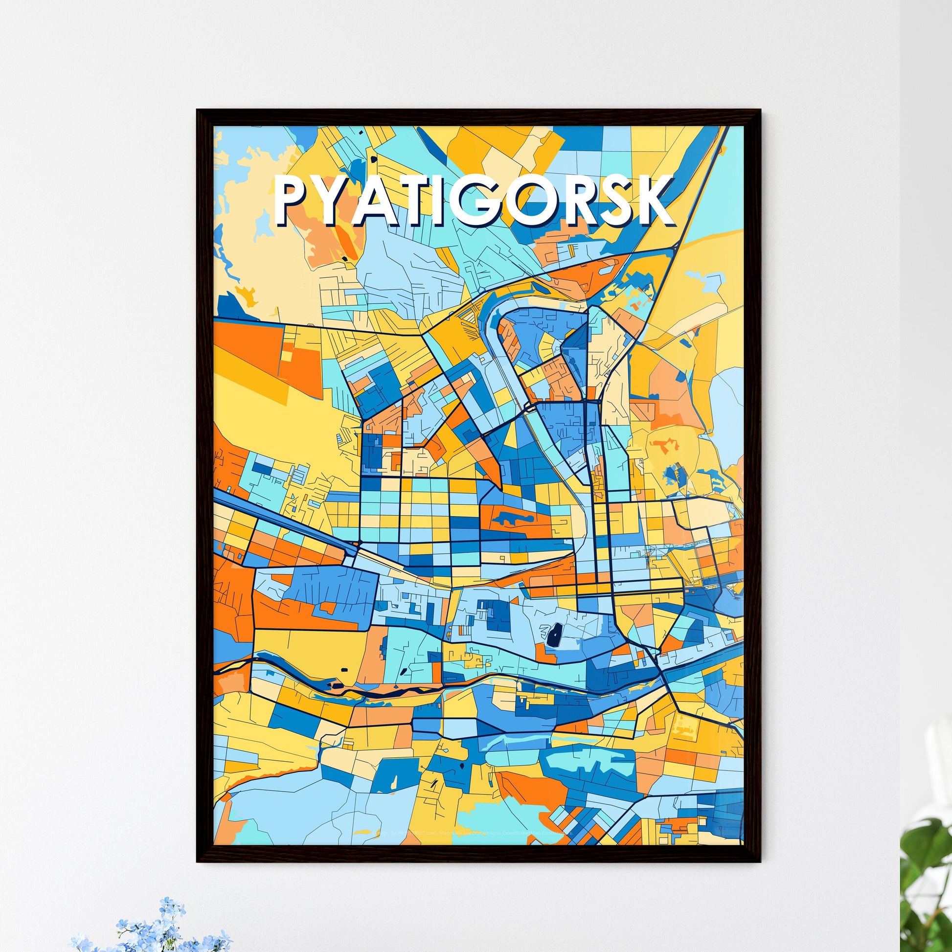 PYATIGORSK RUSSIA Vibrant Colorful Art Map Poster Blue Orange