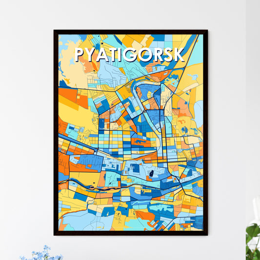 PYATIGORSK RUSSIA Vibrant Colorful Art Map Poster Blue Orange