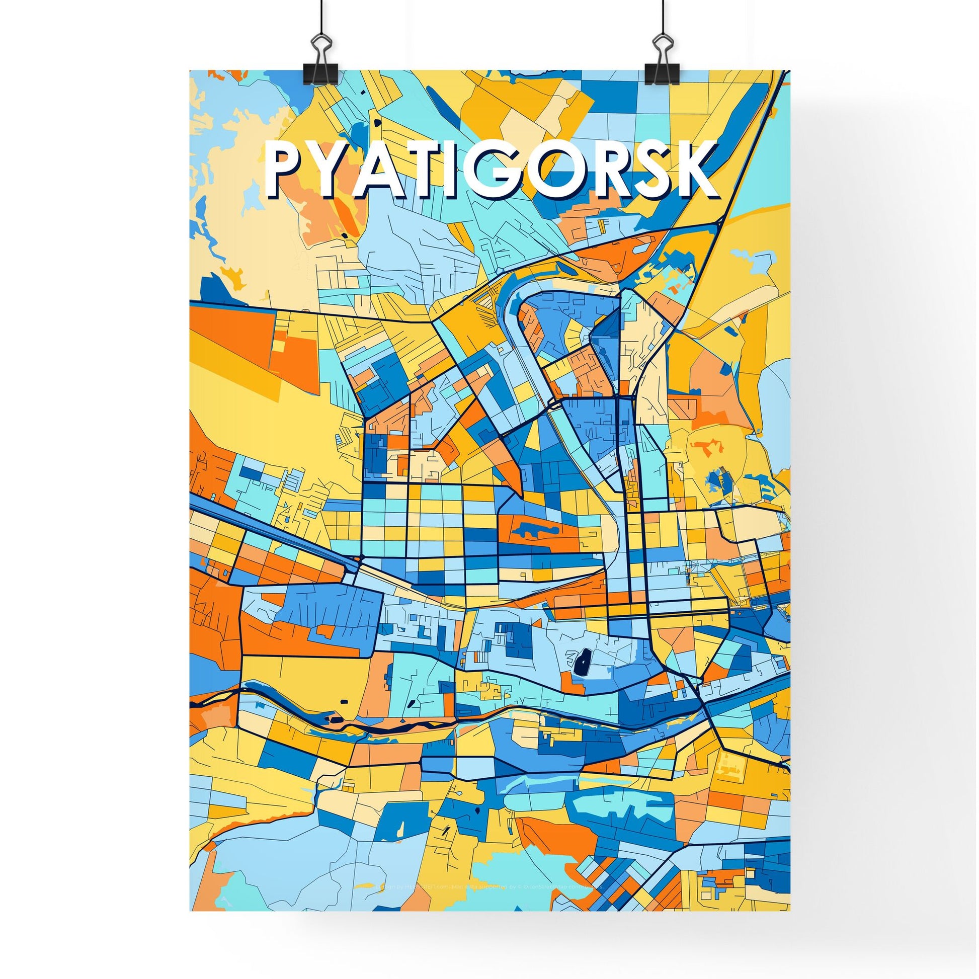 PYATIGORSK RUSSIA Vibrant Colorful Art Map Poster Blue Orange