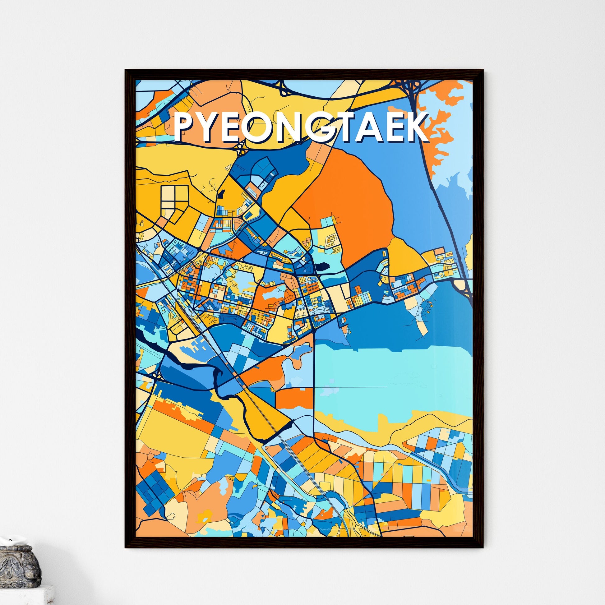 PYEONGTAEK SOUTH KOREA Vibrant Colorful Art Map Poster Blue Orange