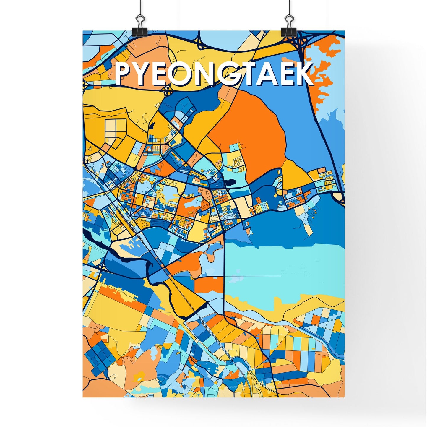 PYEONGTAEK SOUTH KOREA Vibrant Colorful Art Map Poster Blue Orange