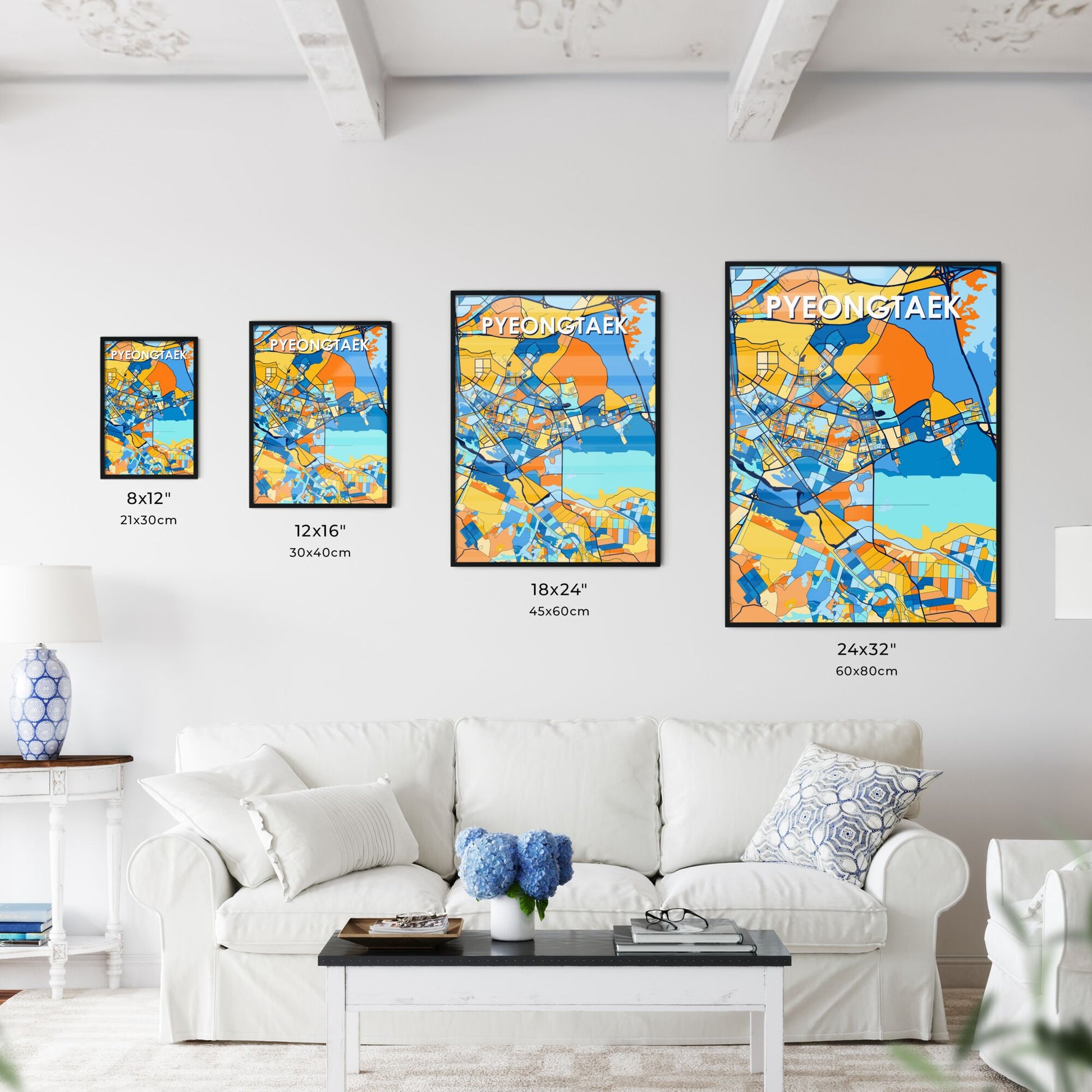 PYEONGTAEK SOUTH KOREA Vibrant Colorful Art Map Poster Blue Orange