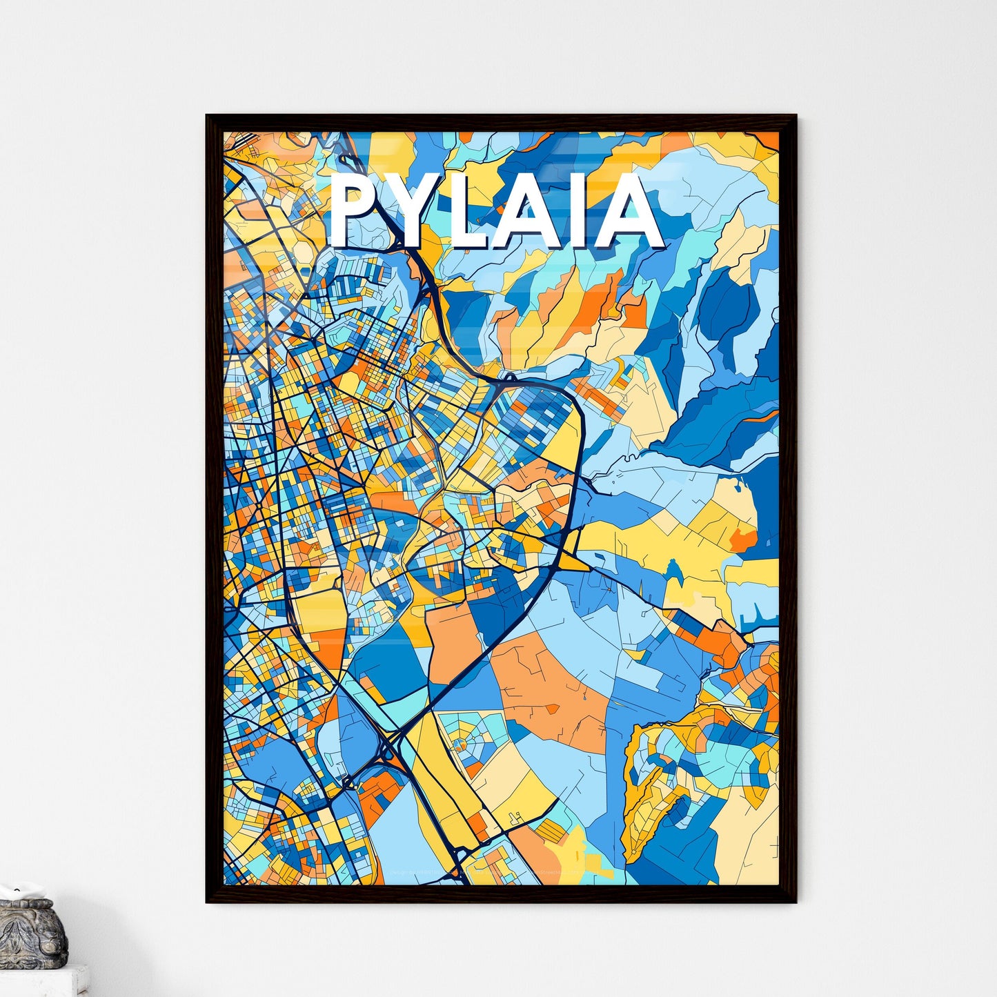 PYLAIA GREECE Vibrant Colorful Art Map Poster Blue Orange