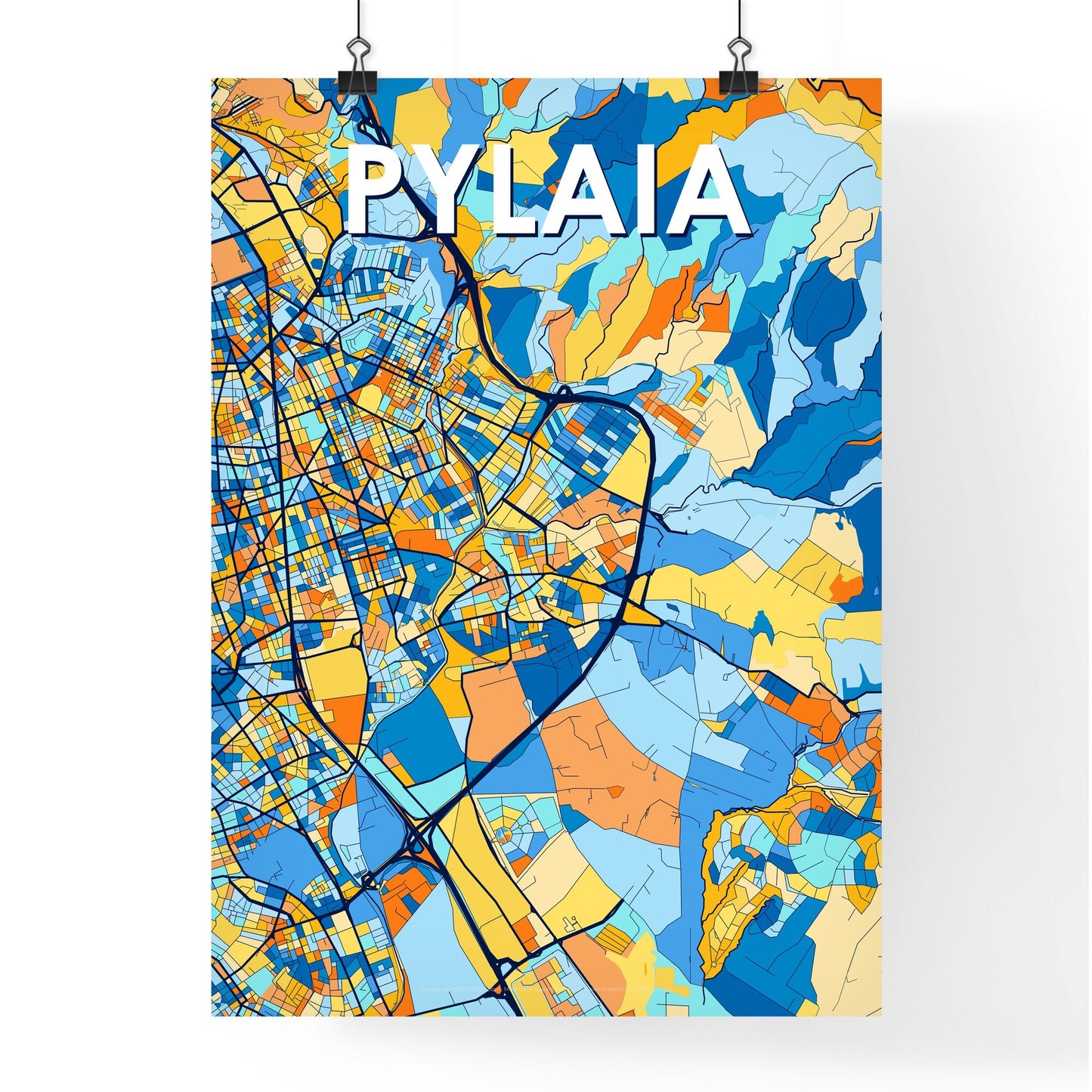 PYLAIA GREECE Vibrant Colorful Art Map Poster Blue Orange