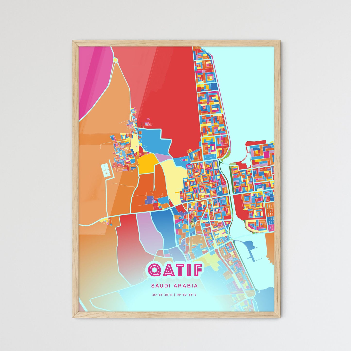 Colorful Qatif Saudi Arabia Fine Art Map Crazy Colors