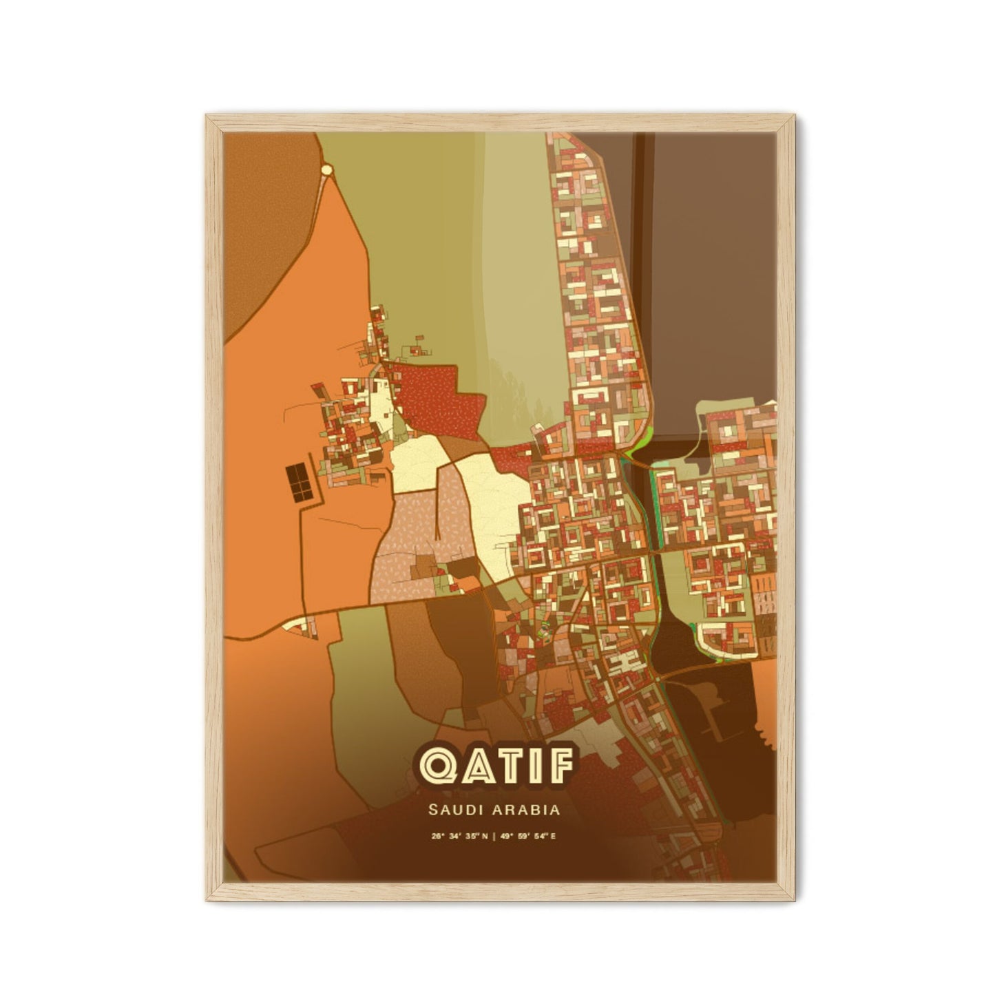 Colorful Qatif Saudi Arabia Fine Art Map Farmhouse