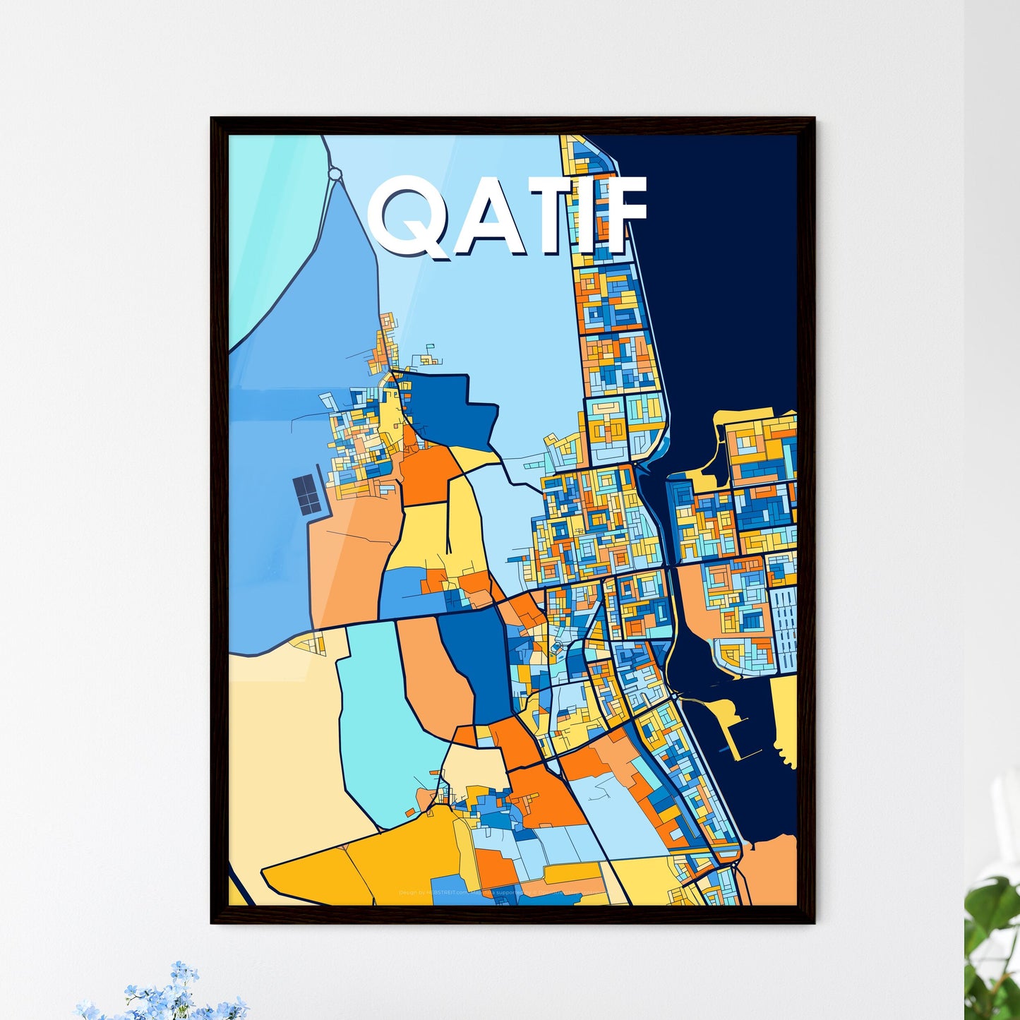 QATIF SAUDI ARABIA Vibrant Colorful Art Map Poster Blue Orange