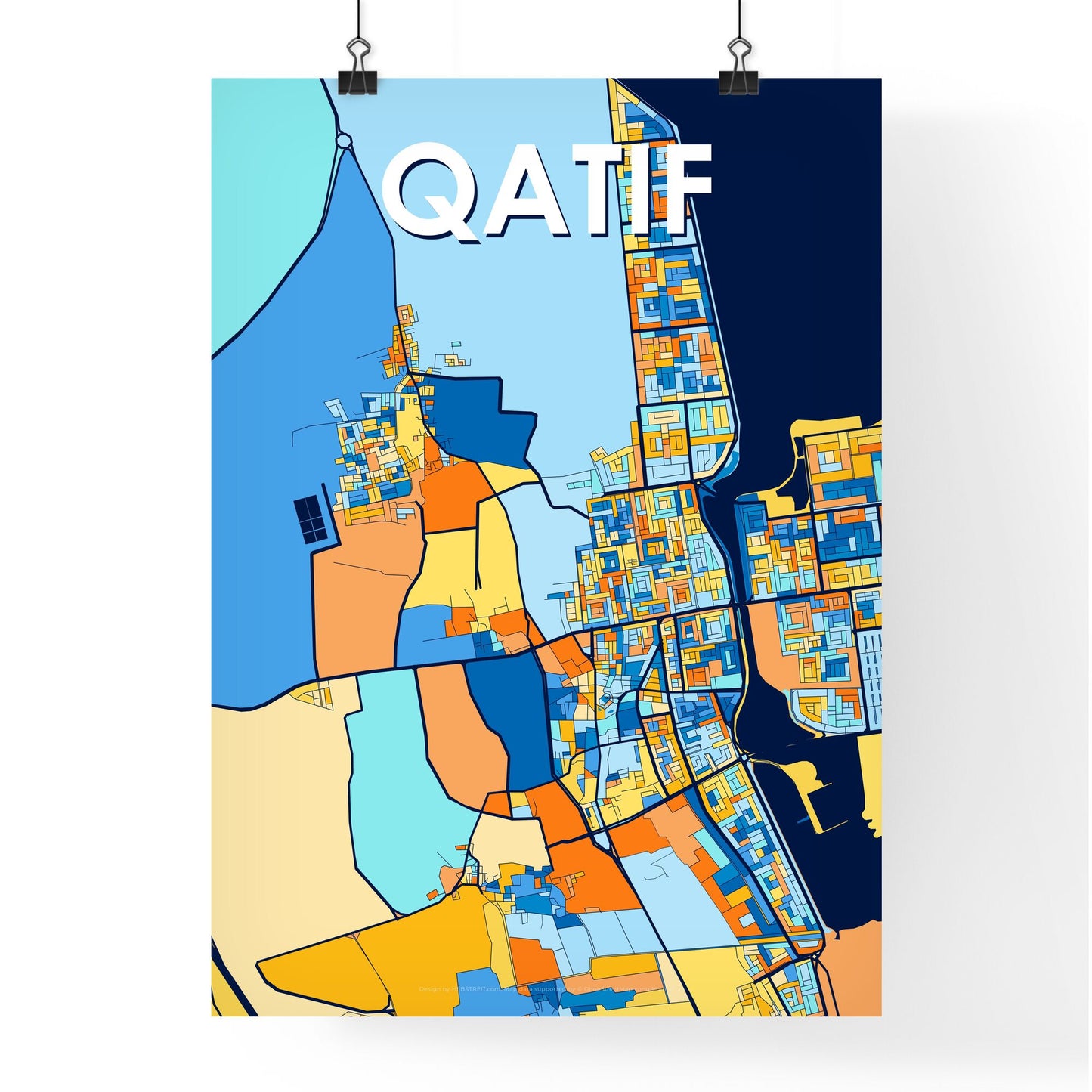 QATIF SAUDI ARABIA Vibrant Colorful Art Map Poster Blue Orange