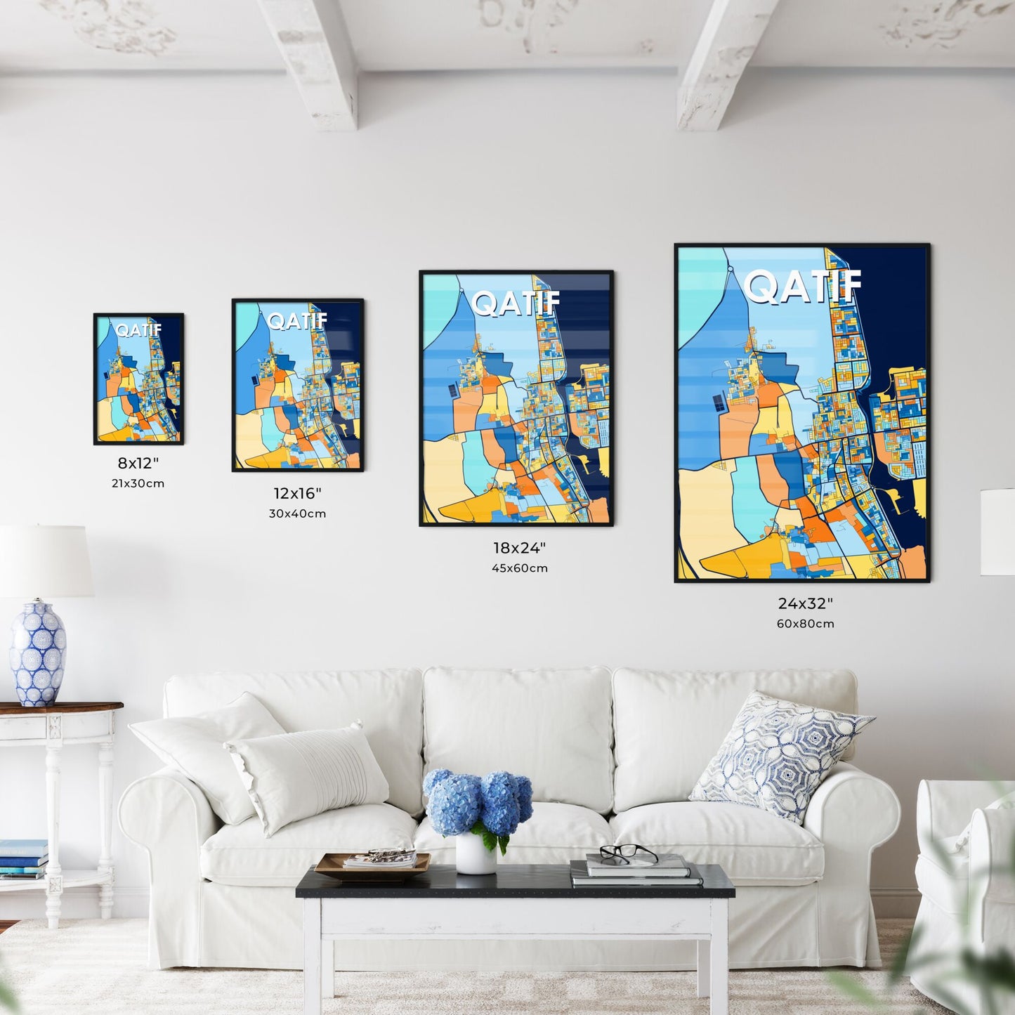 QATIF SAUDI ARABIA Vibrant Colorful Art Map Poster Blue Orange