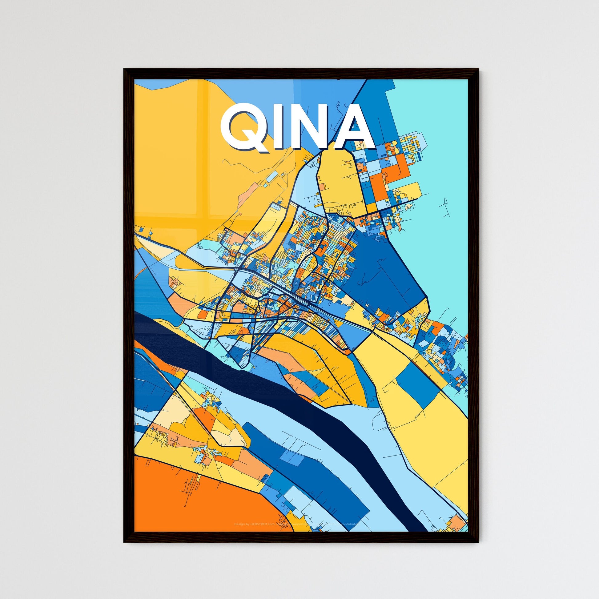 QINA EGYPT Vibrant Colorful Art Map Poster Blue Orange