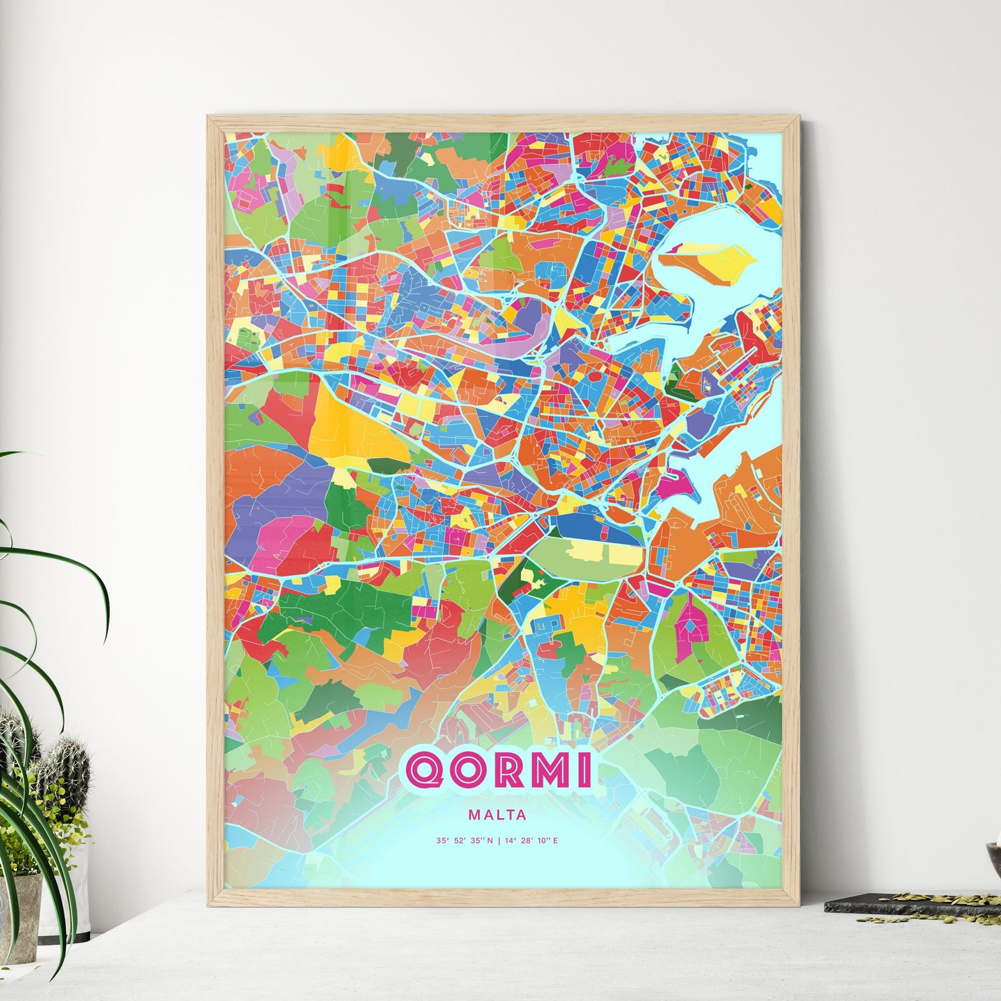 Colorful Qormi Malta Fine Art Map Crazy Colors