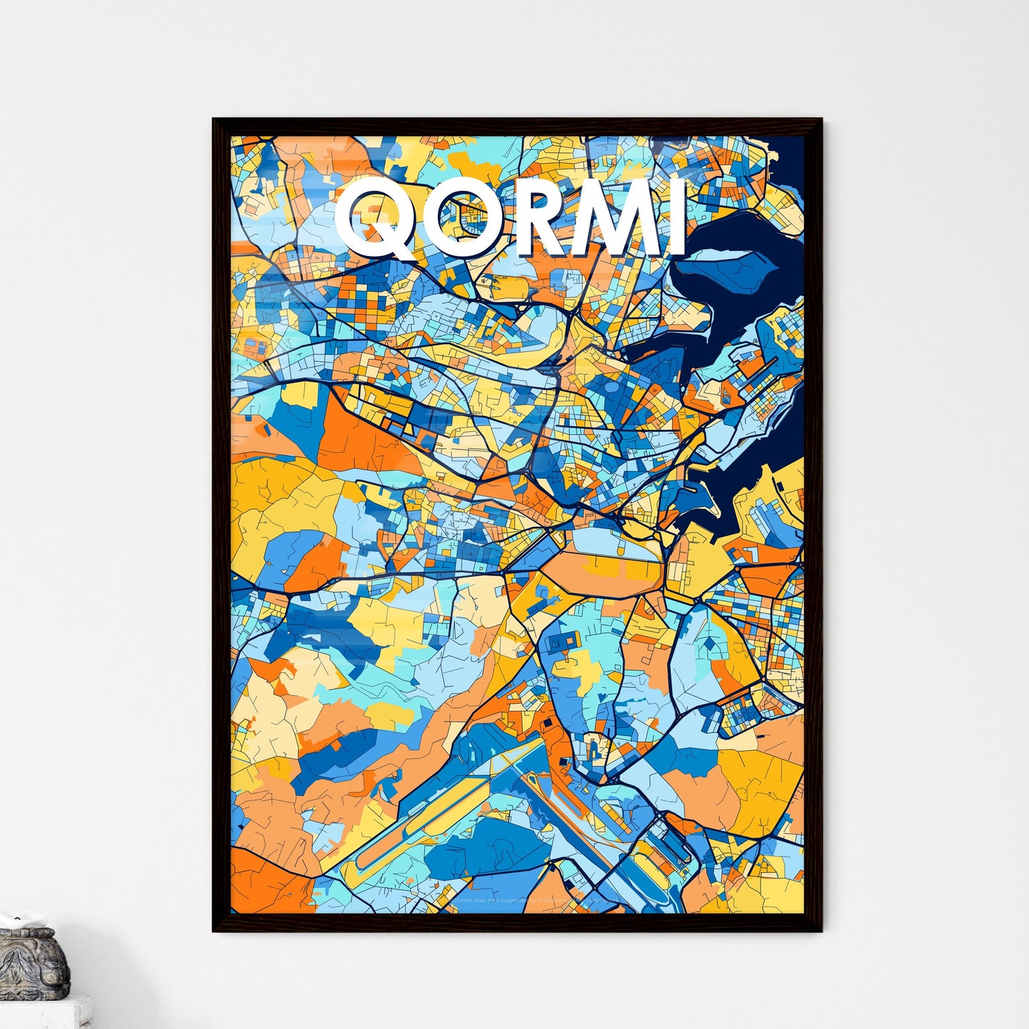 QORMI MALTA Vibrant Colorful Art Map Poster Blue Orange