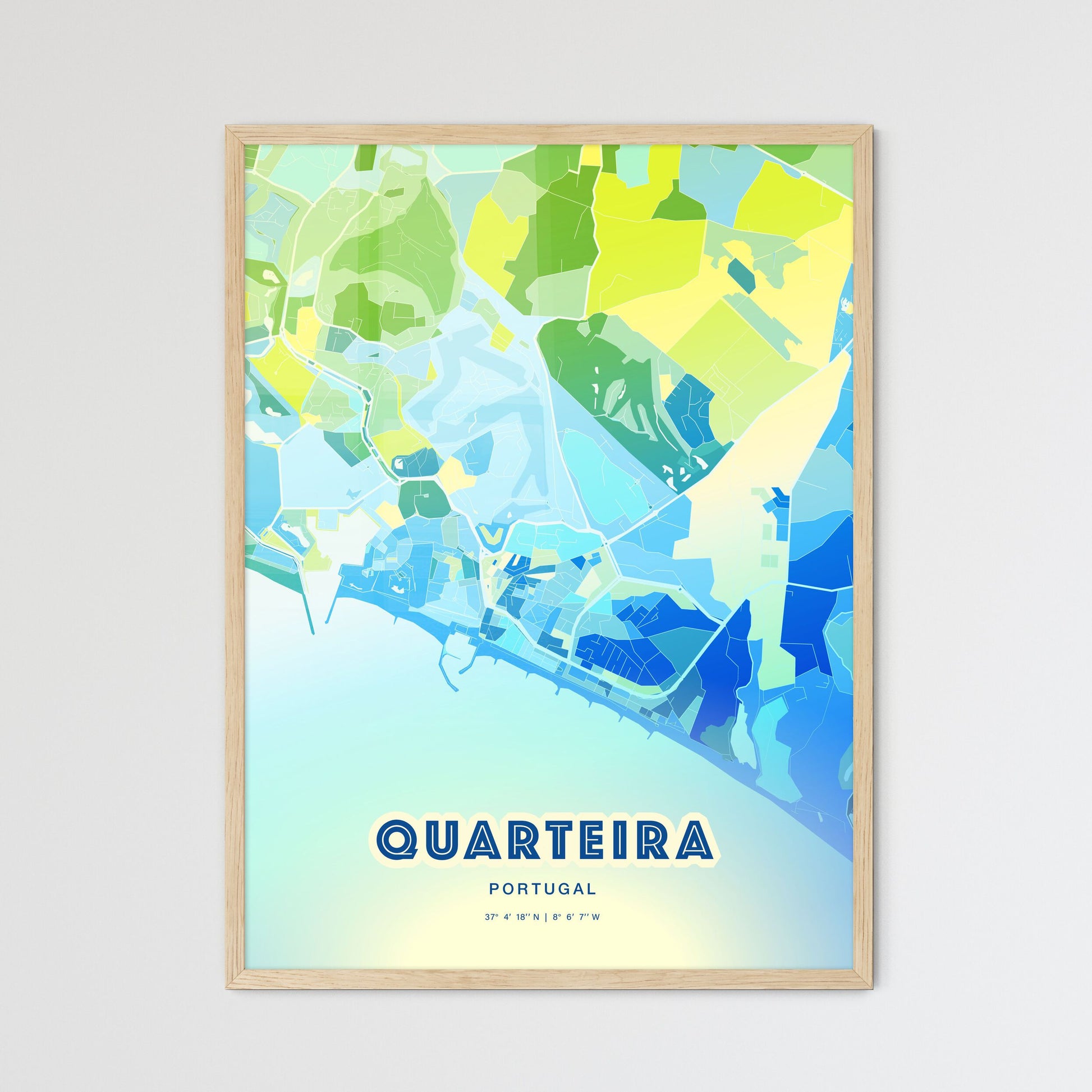 Colorful Quarteira Portugal Fine Art Map Cool Blue